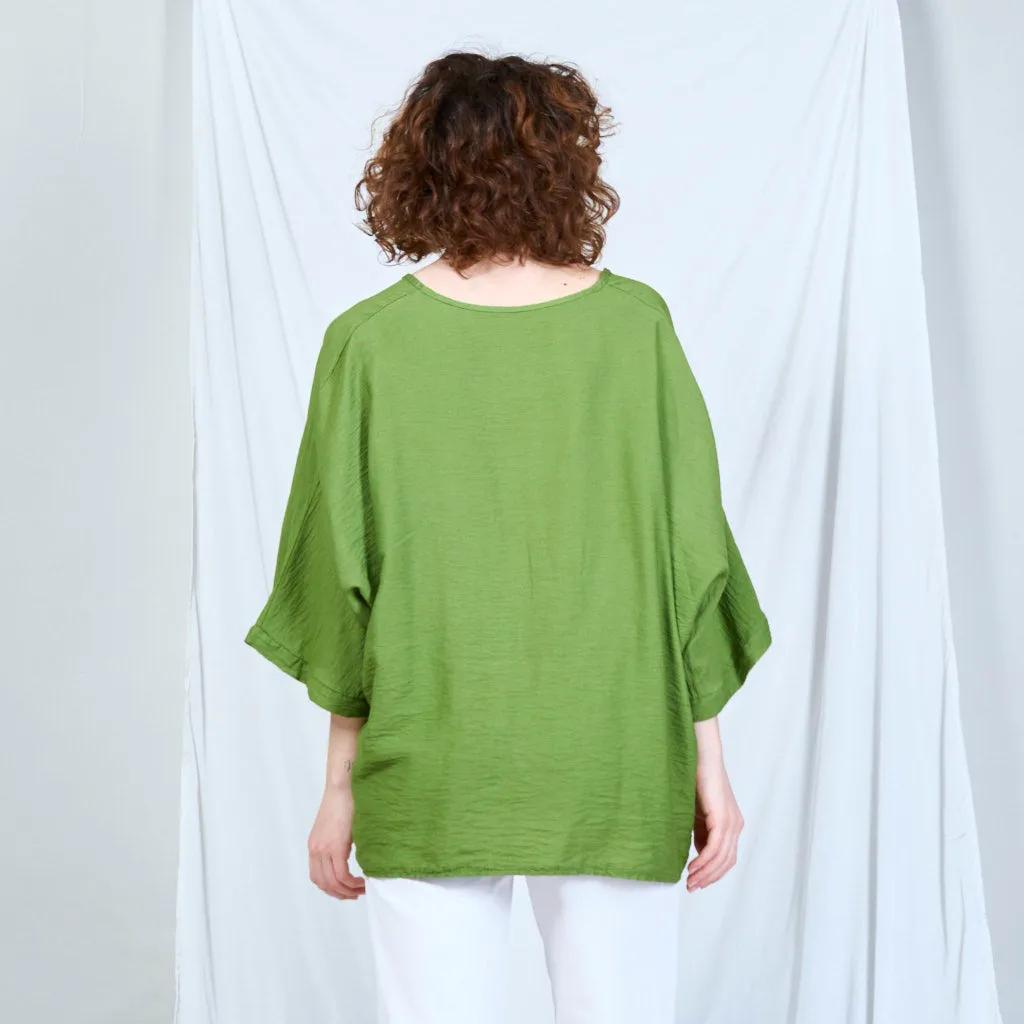 Casual green v-neck with front twist wholesale