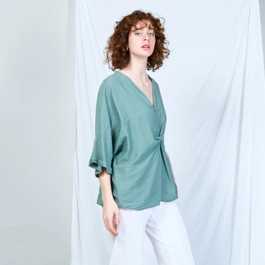 Casual green v-neck with front twist wholesale