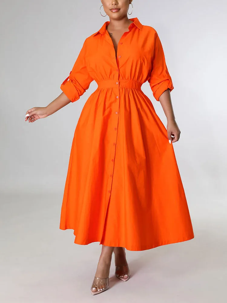 Casual Solid Split Joint Shirt Dress