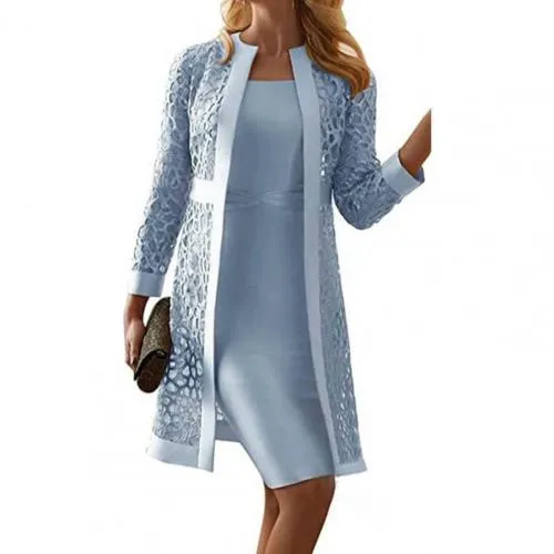 Casual Women Dress Plus Size Solid Lace Cardigan Long Sleeve Knee-length Fashion Slim Dress Set robe femme женское платье 2021