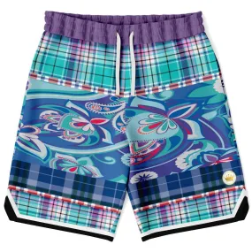 Cerulean Plaid Paisley Basketball Shorts