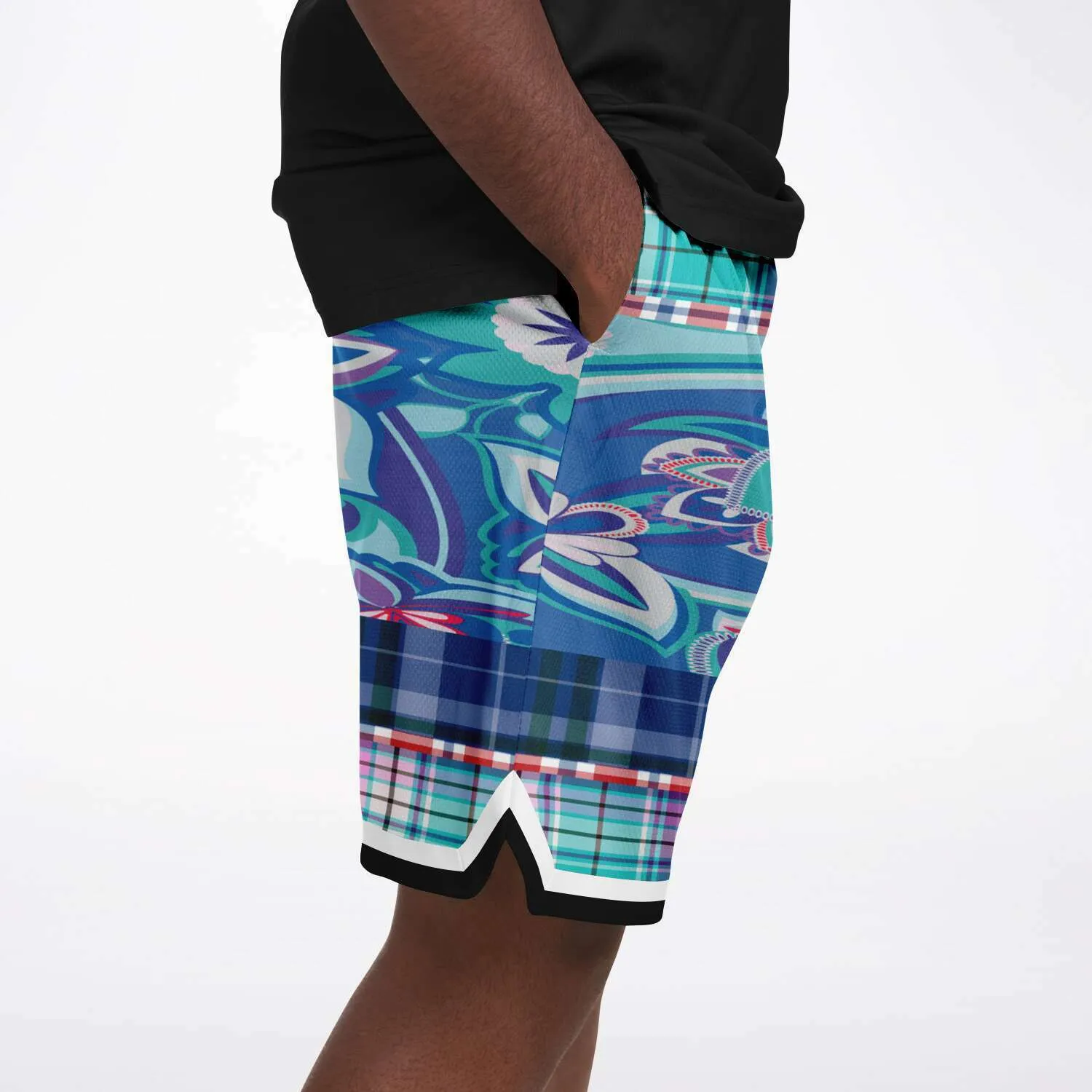 Cerulean Plaid Paisley Basketball Shorts