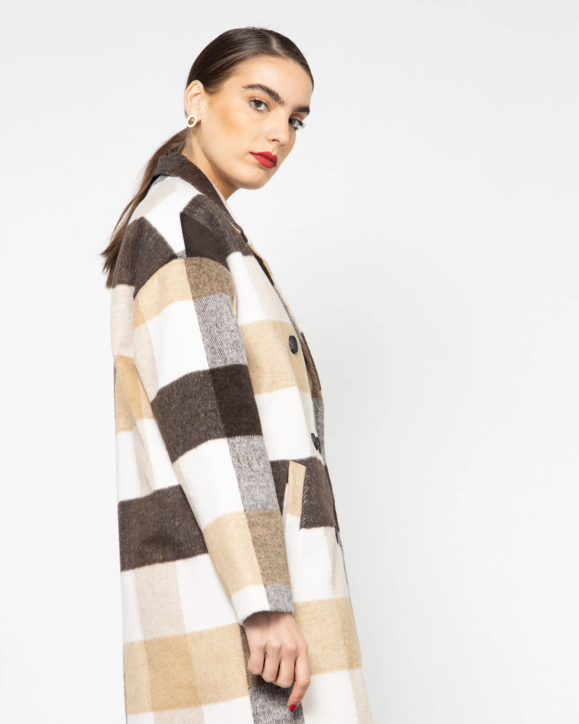 CHECKED V-COLLAR WOOL COAT 1997 - كوت