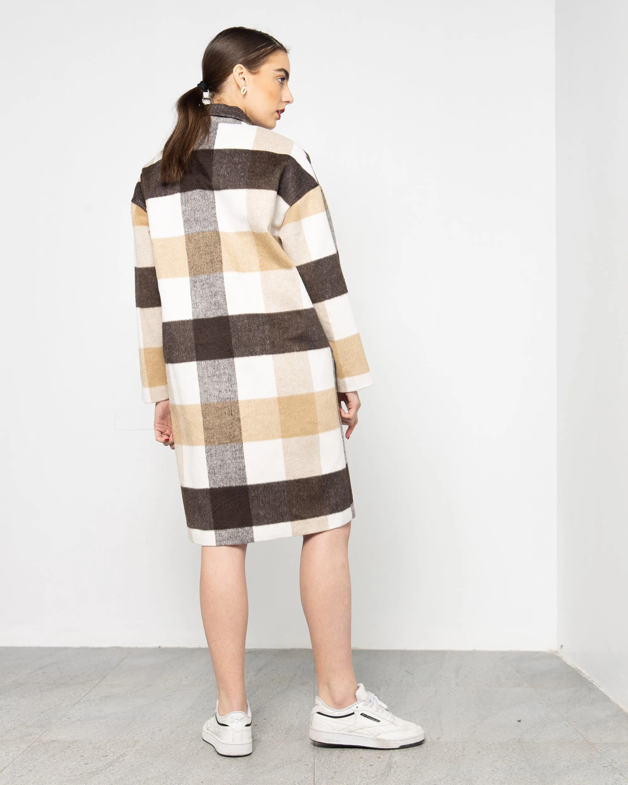 CHECKED V-COLLAR WOOL COAT 1997 - كوت