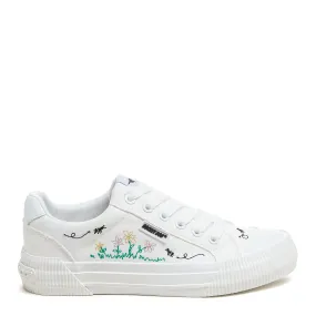 Cheery White Floral Embroidery Trainers