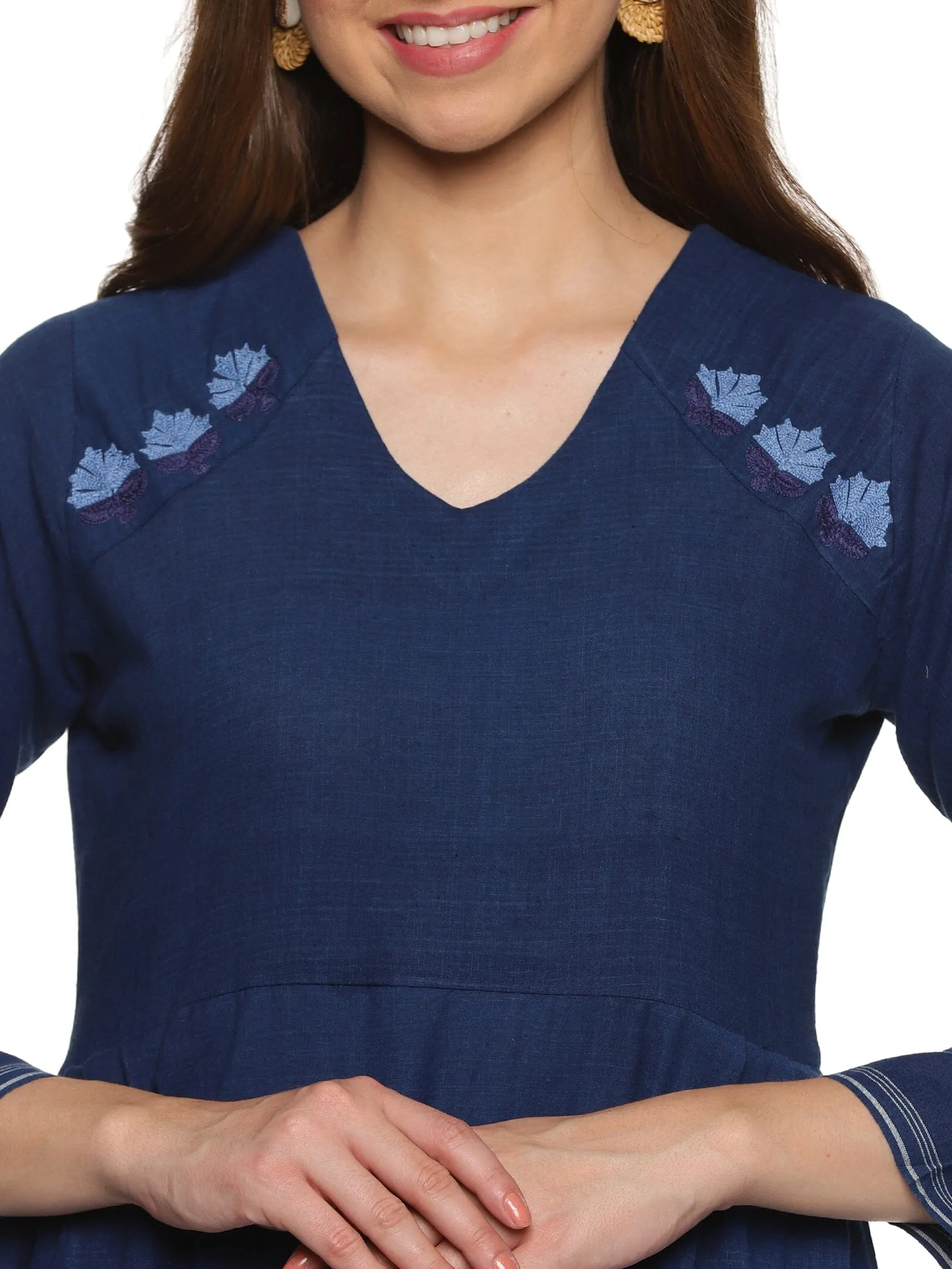 'Chelsea' Prussian blue embroidered handloom Co-ord set