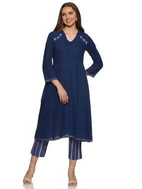 'Chelsea' Prussian blue embroidered handloom Co-ord set