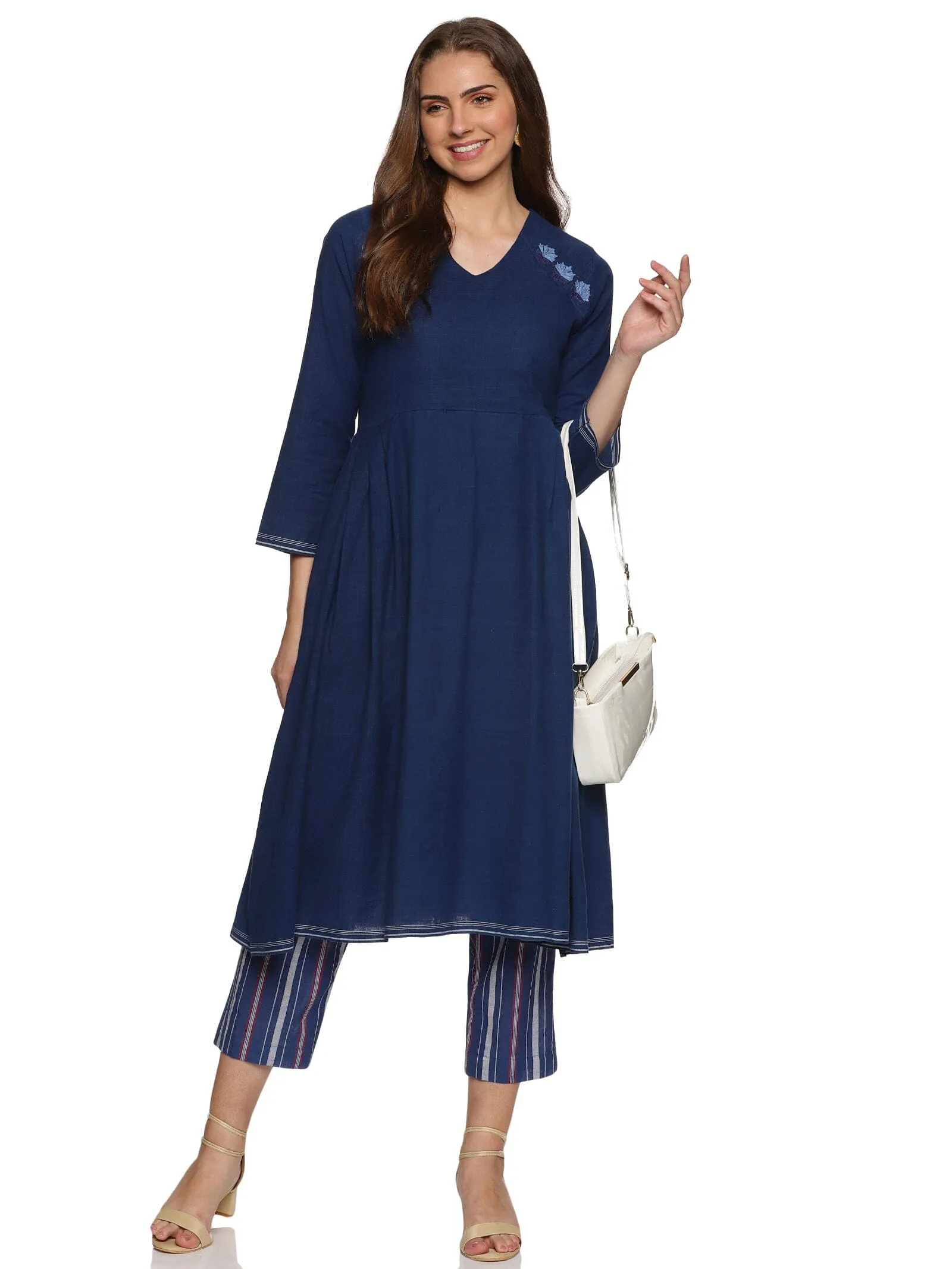 'Chelsea' Prussian blue embroidered handloom Co-ord set