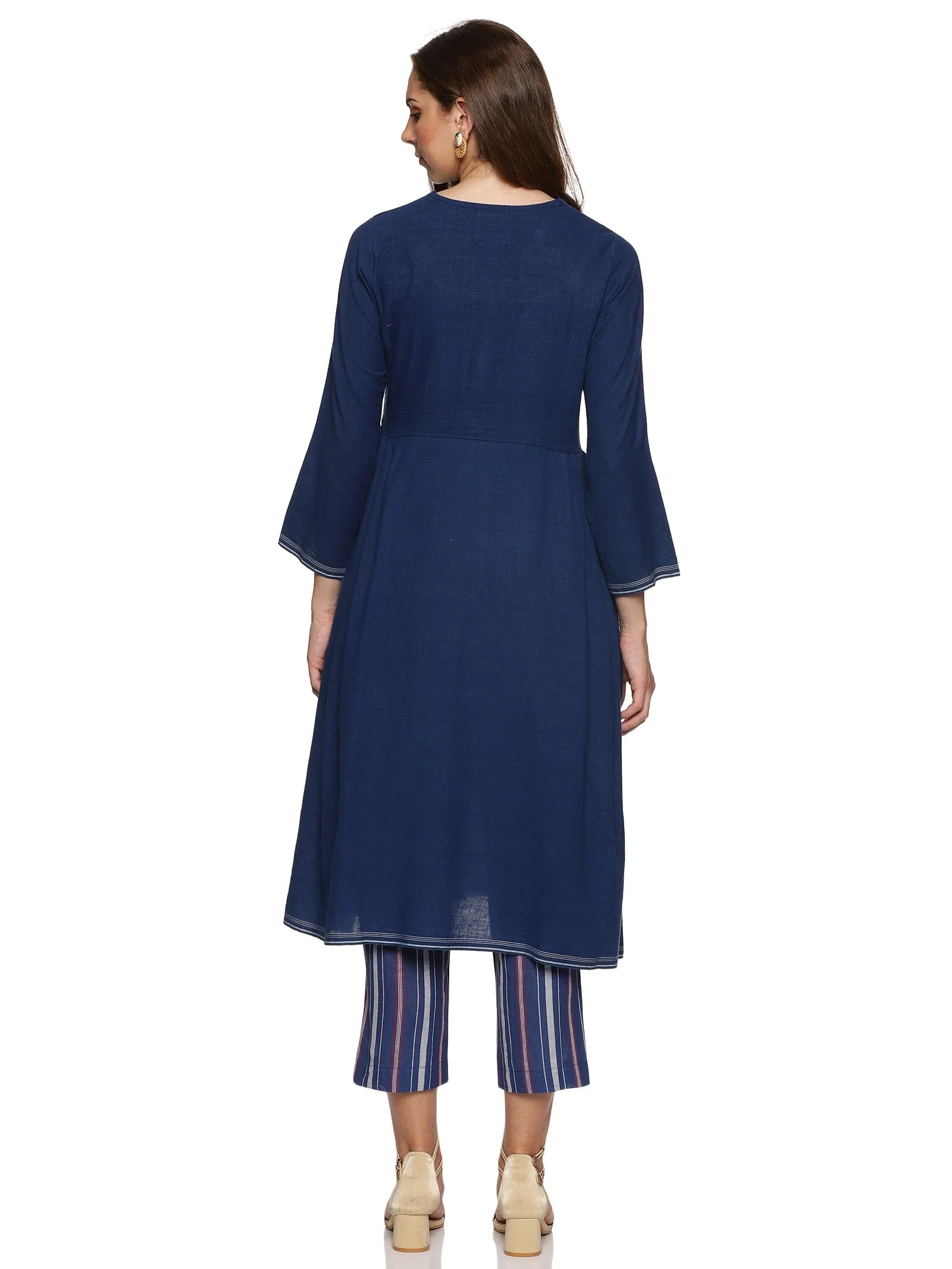 'Chelsea' Prussian blue embroidered handloom Co-ord set