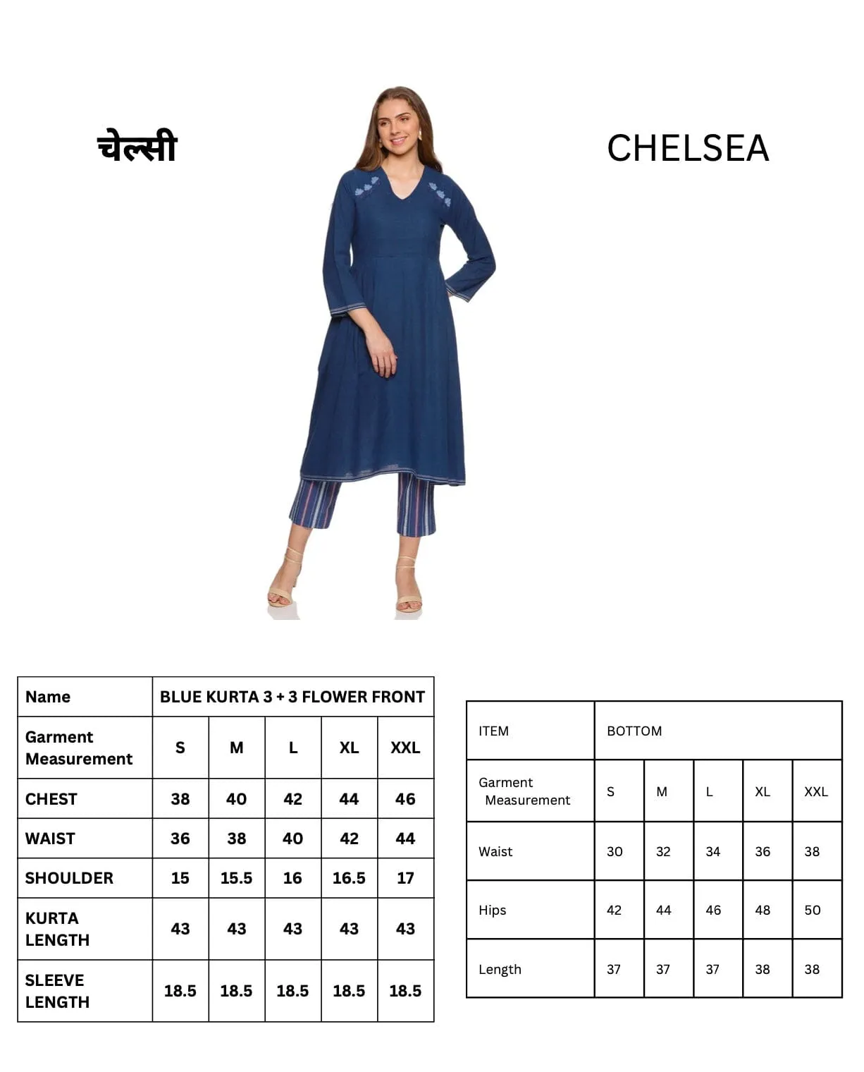 'Chelsea' Prussian blue embroidered handloom Co-ord set