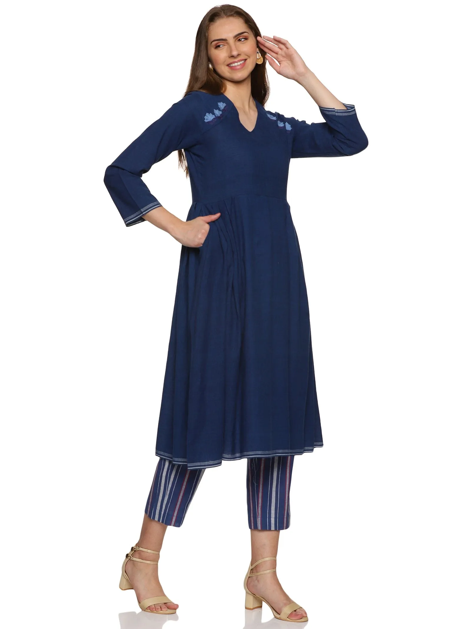 'Chelsea' Prussian blue embroidered handloom Co-ord set