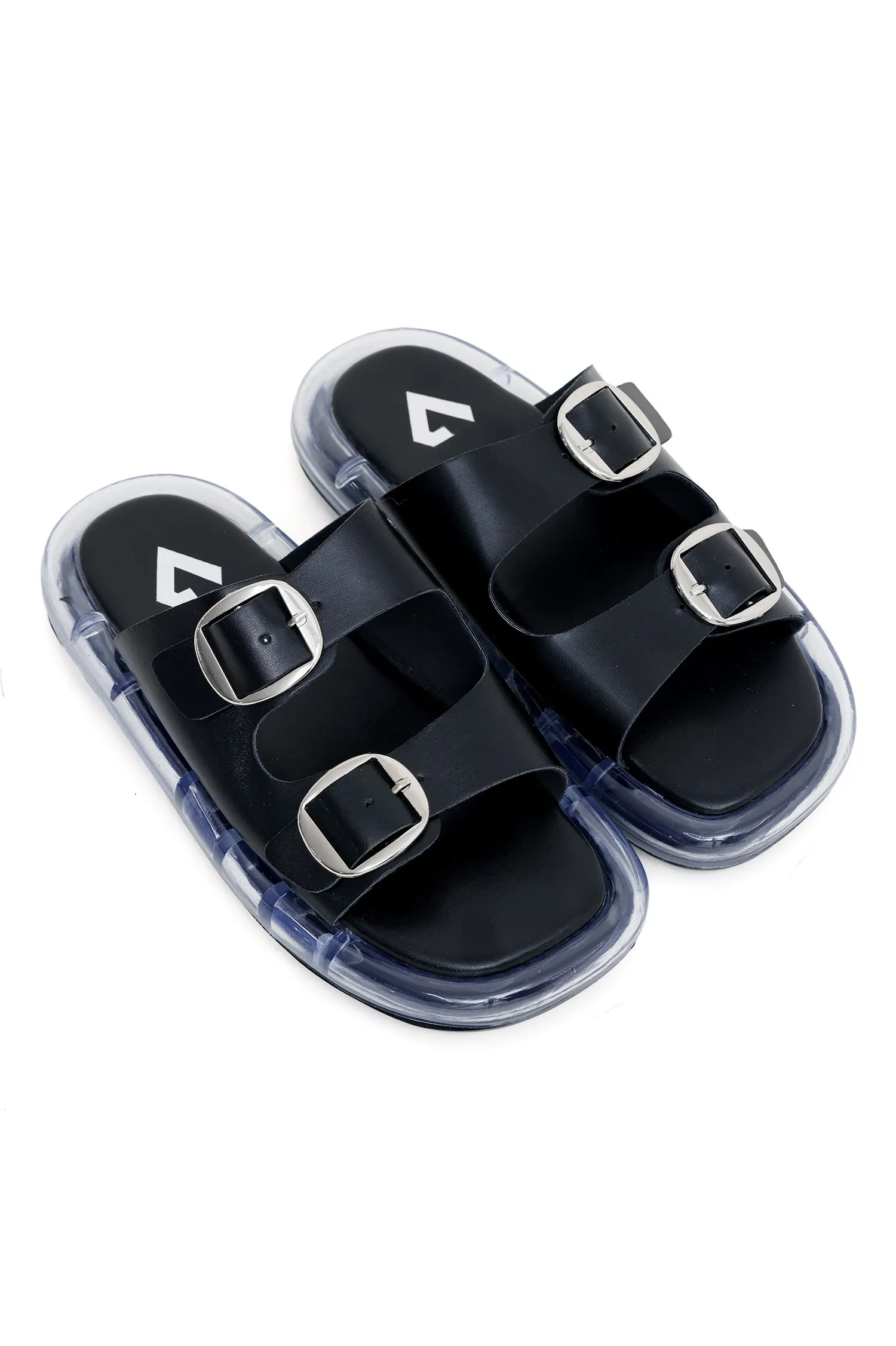 CHIC BUCKLE SUMMER SLIDES-BLACK