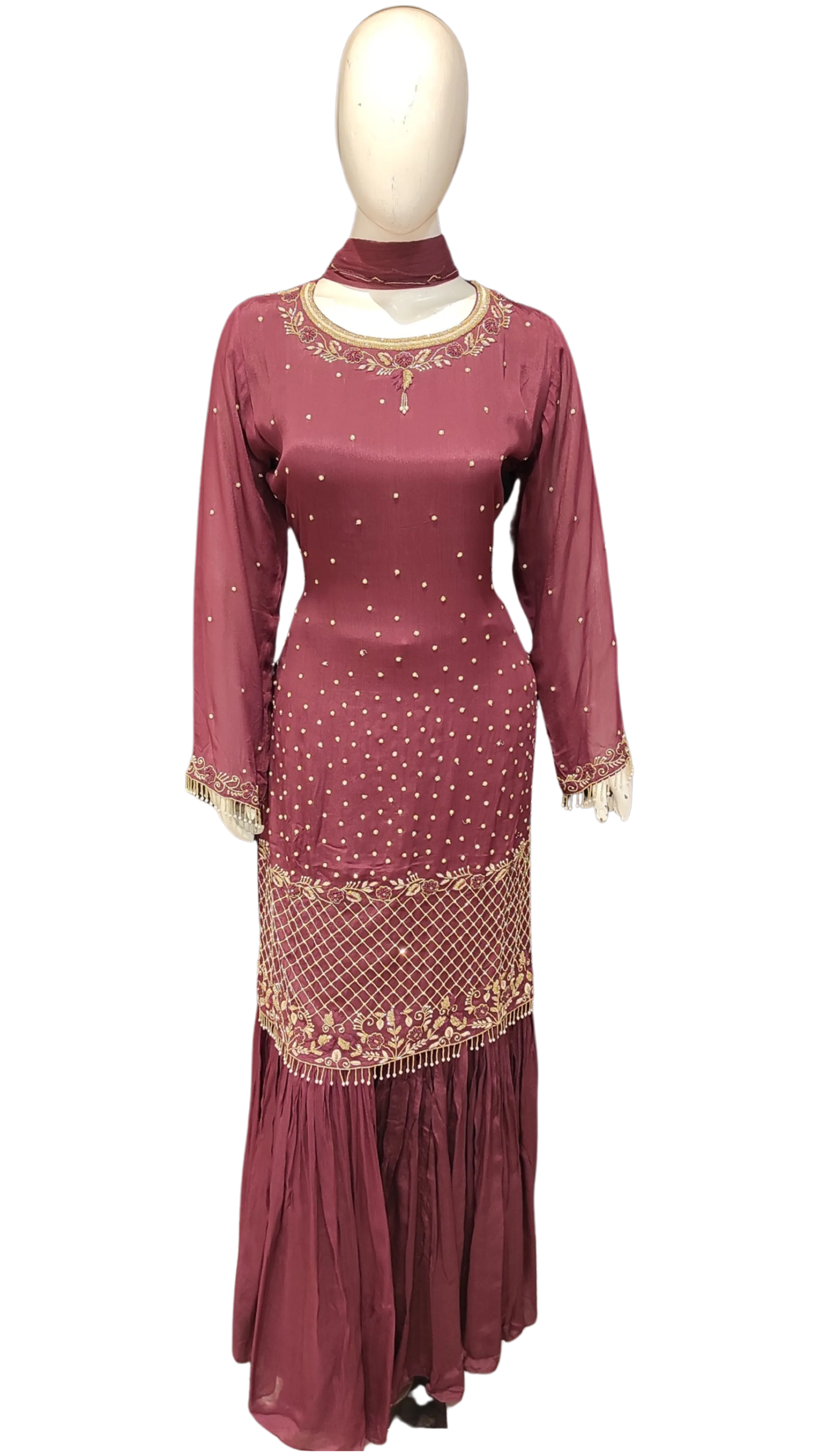 Chinon Gharara Kurti With Beads And Jarkon