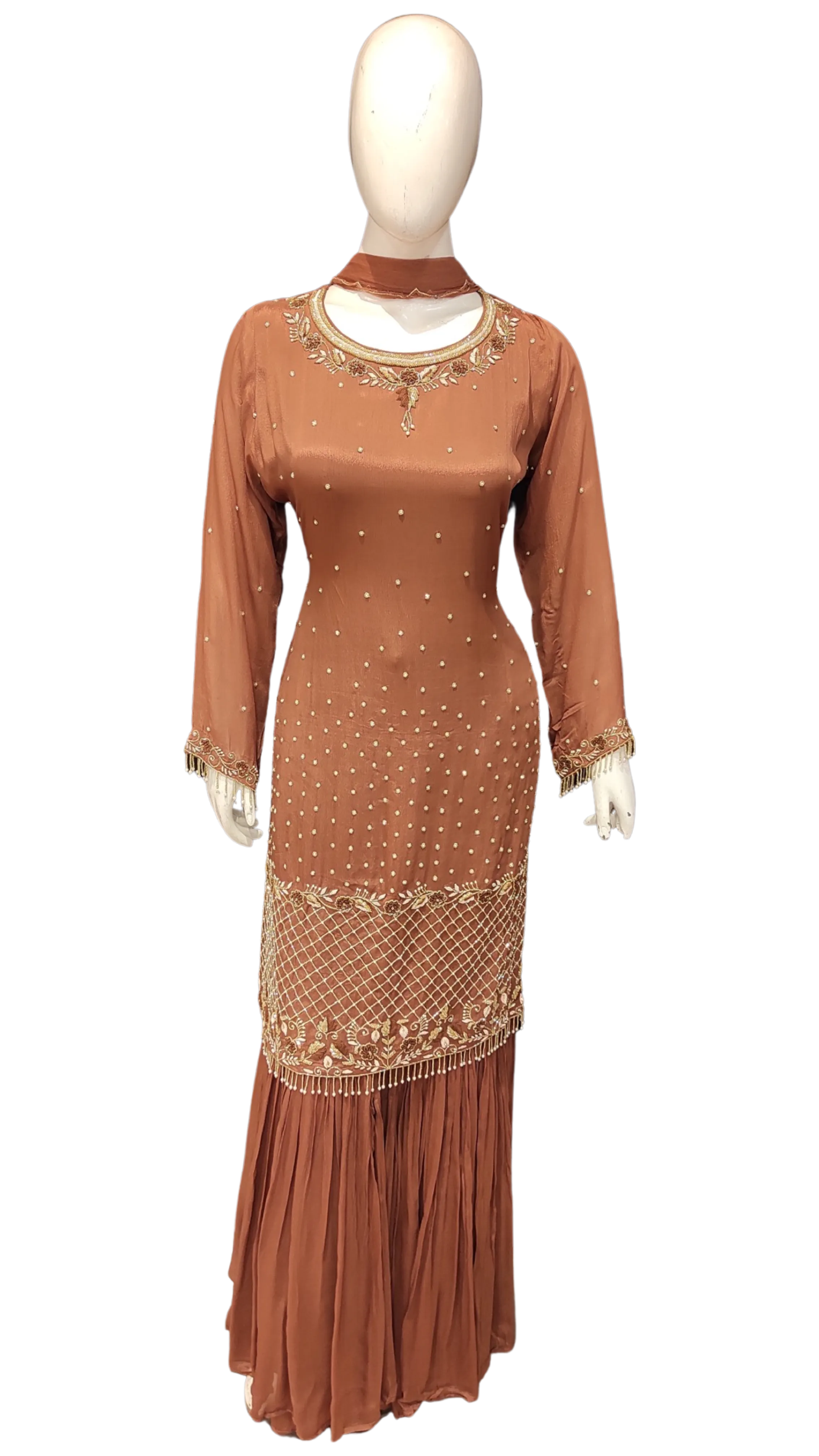 Chinon Gharara Kurti With Beads And Jarkon