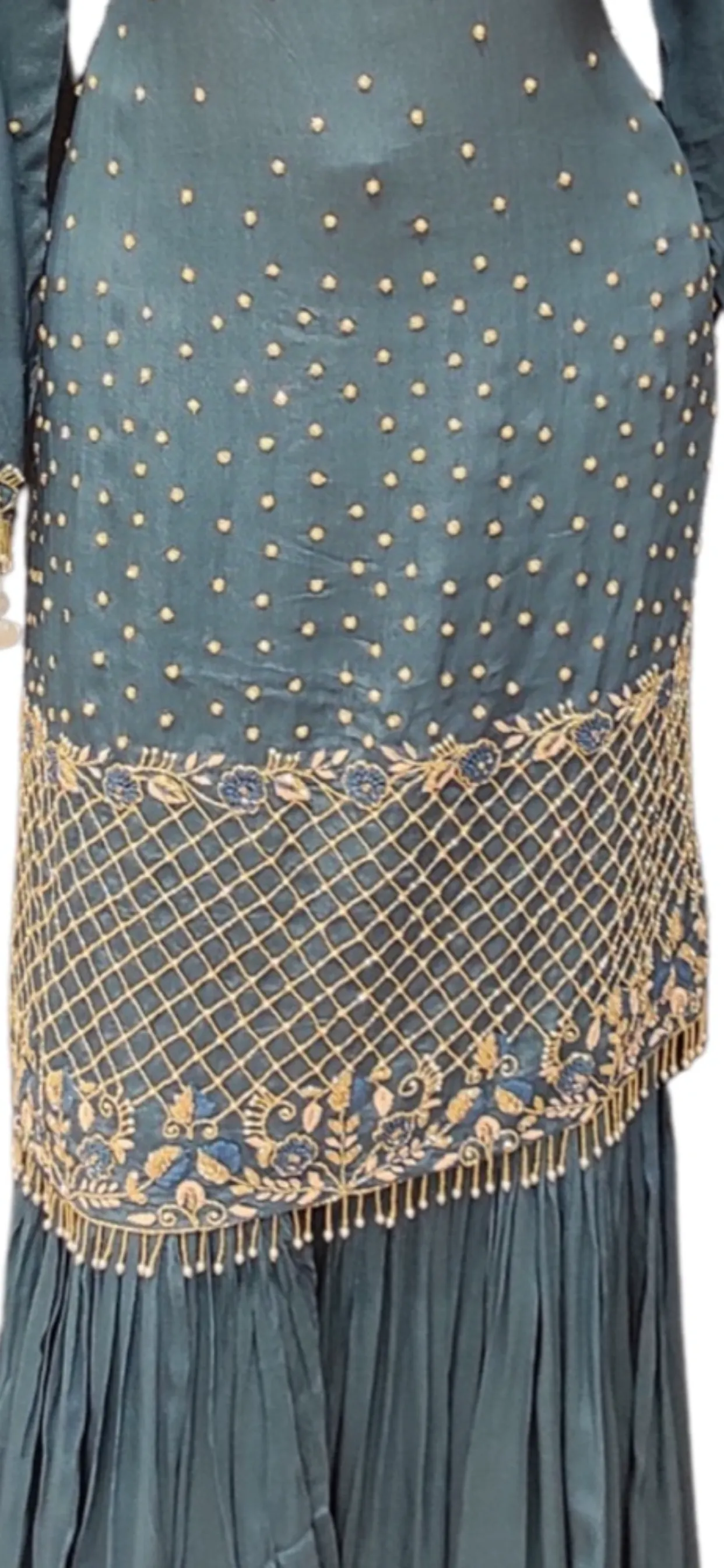 Chinon Gharara Kurti With Beads And Jarkon