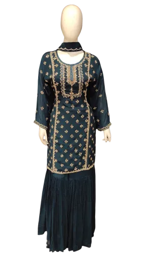 Chinon Sharara -Kurti With Golden Hand Work