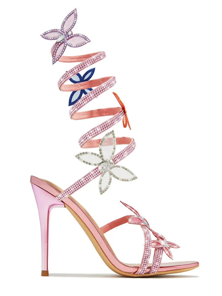 Colorful Butterfly Ankle-Wrap Sandals