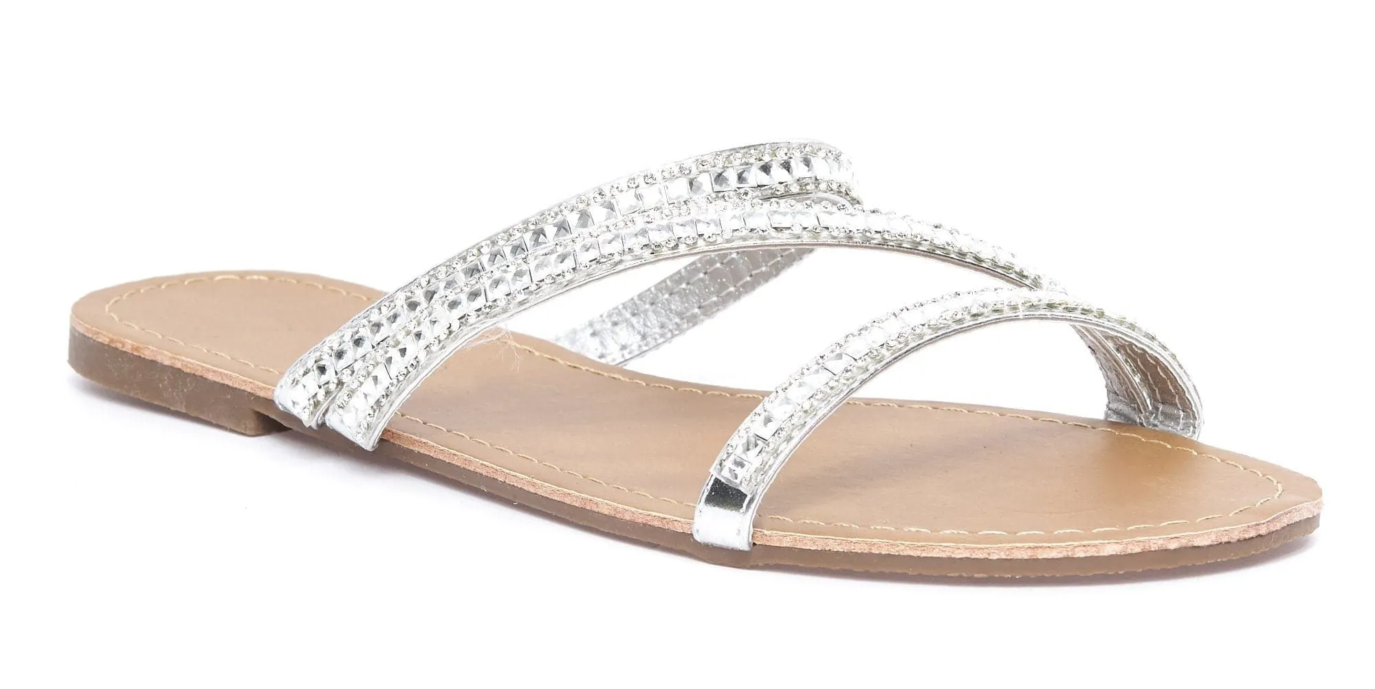 Corrie Crossover Strap Diamante Sandal in Silver