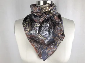 CR Rust and Gray Paisley Silk Scarf 36x36