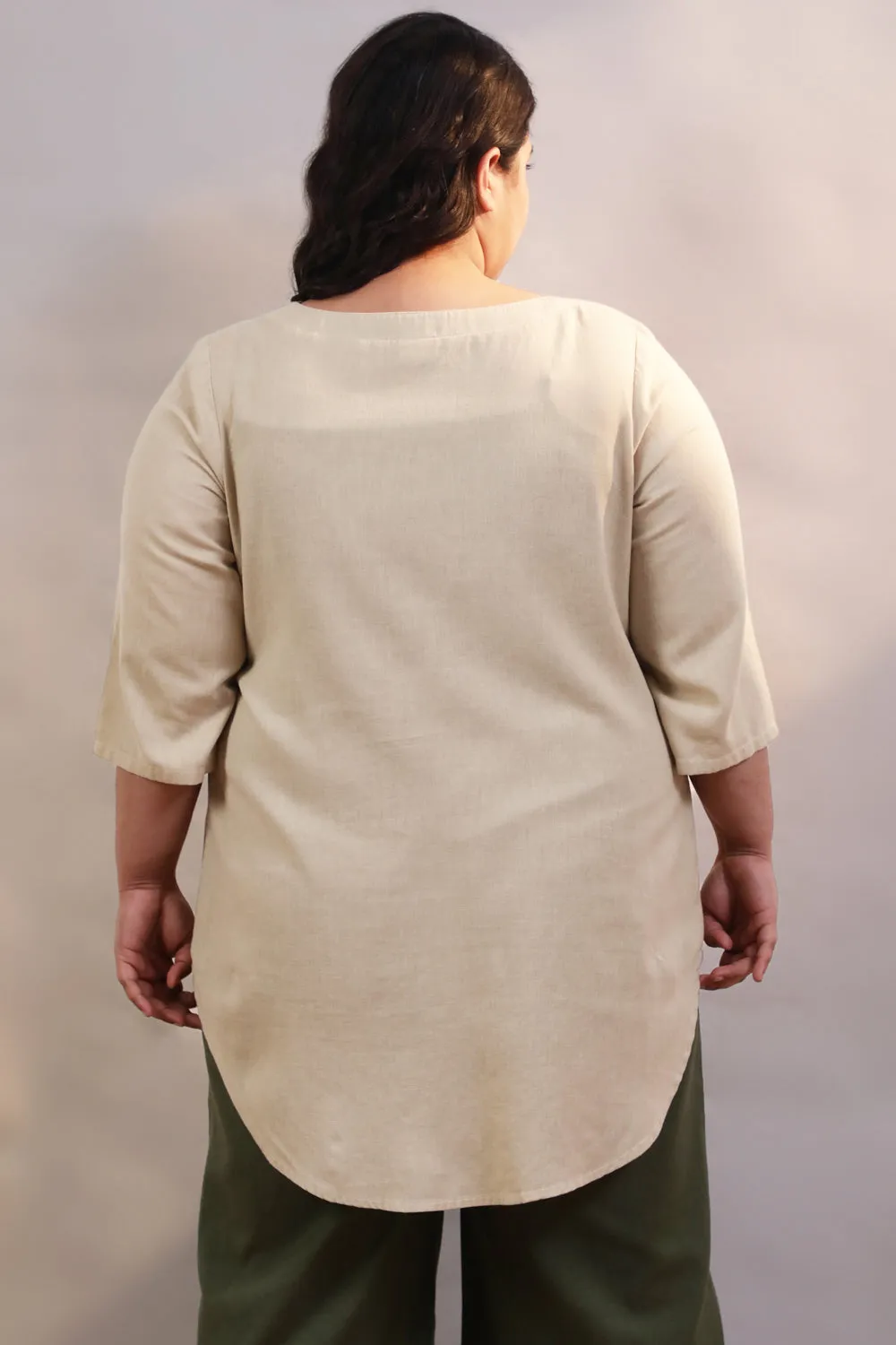 Cream Cotton Linen Centre Pleat Top