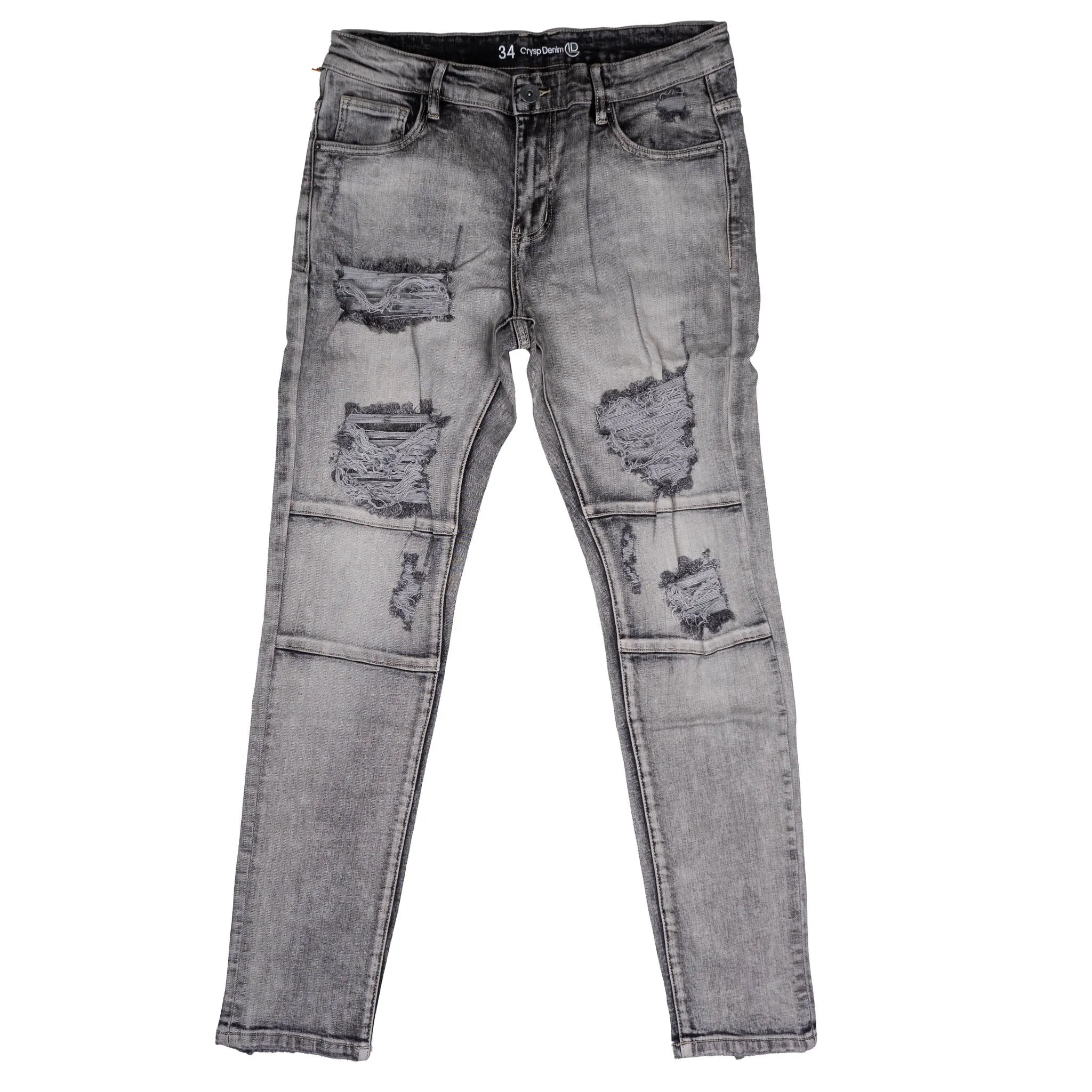 CRYSP DENIM DISTRESSED DENIM JEANS LIGHT GREY - CRYF119-128