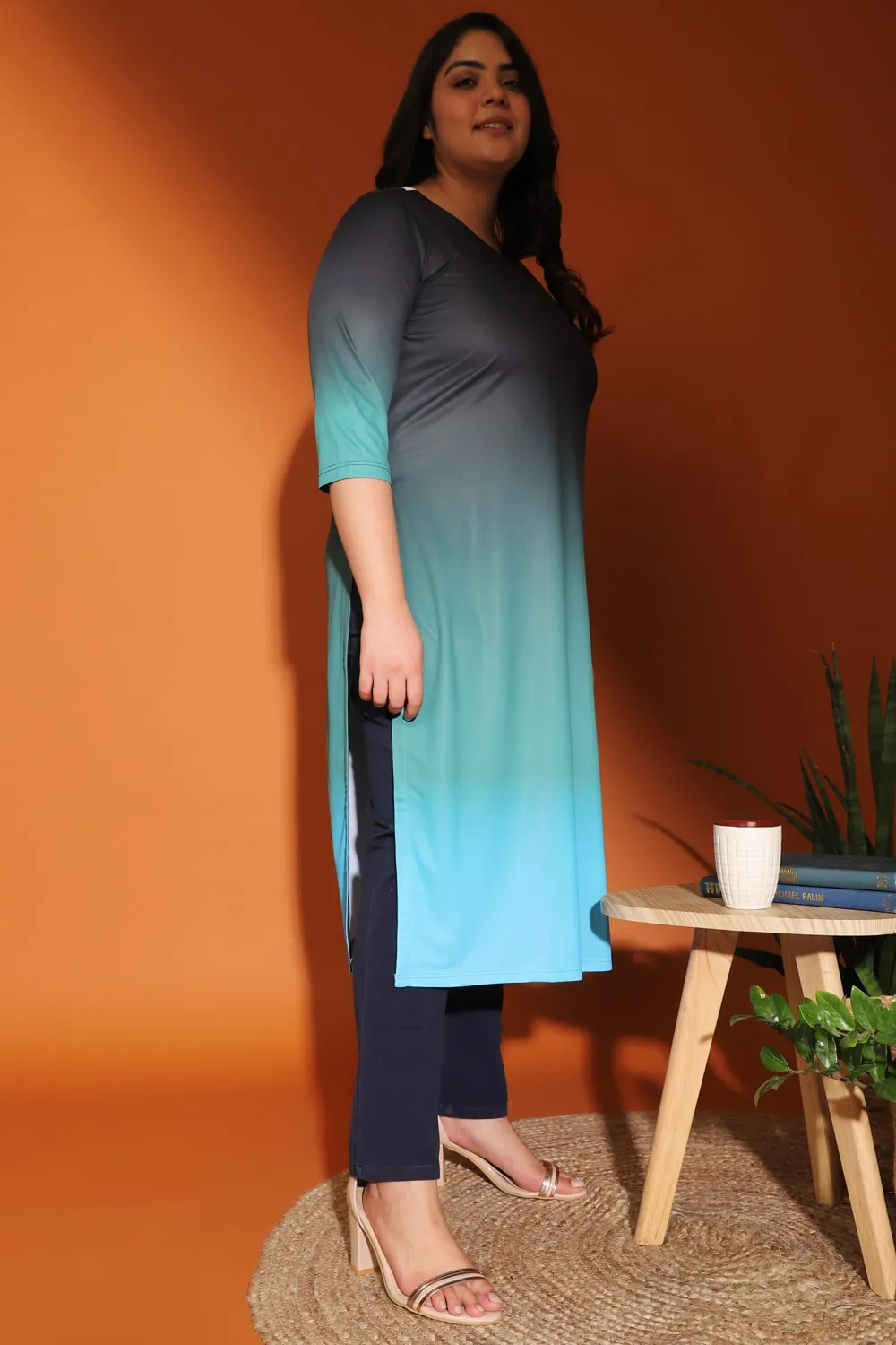 Deep Blue Green Ombre Kurti