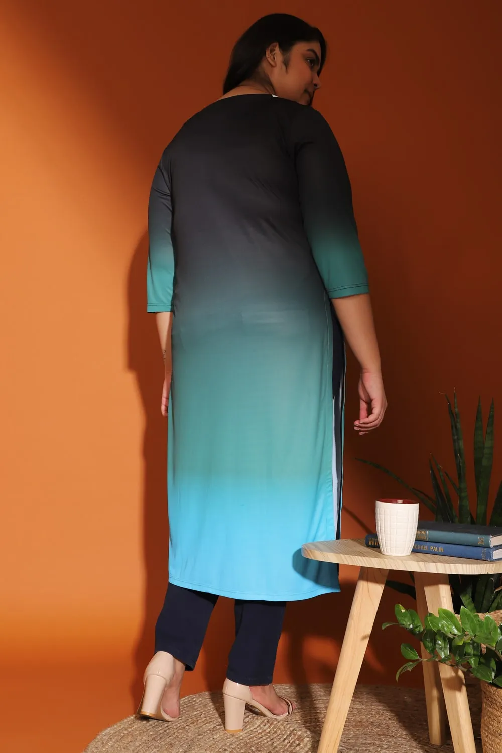 Deep Blue Green Ombre Kurti