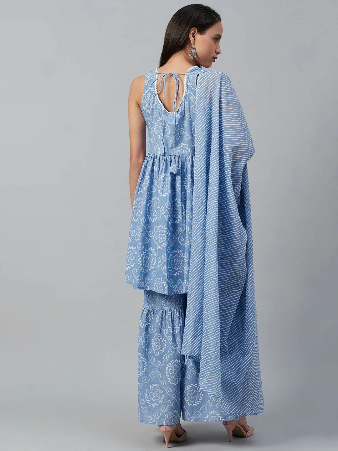 Delft Blue Bandhani Kurta Sharara