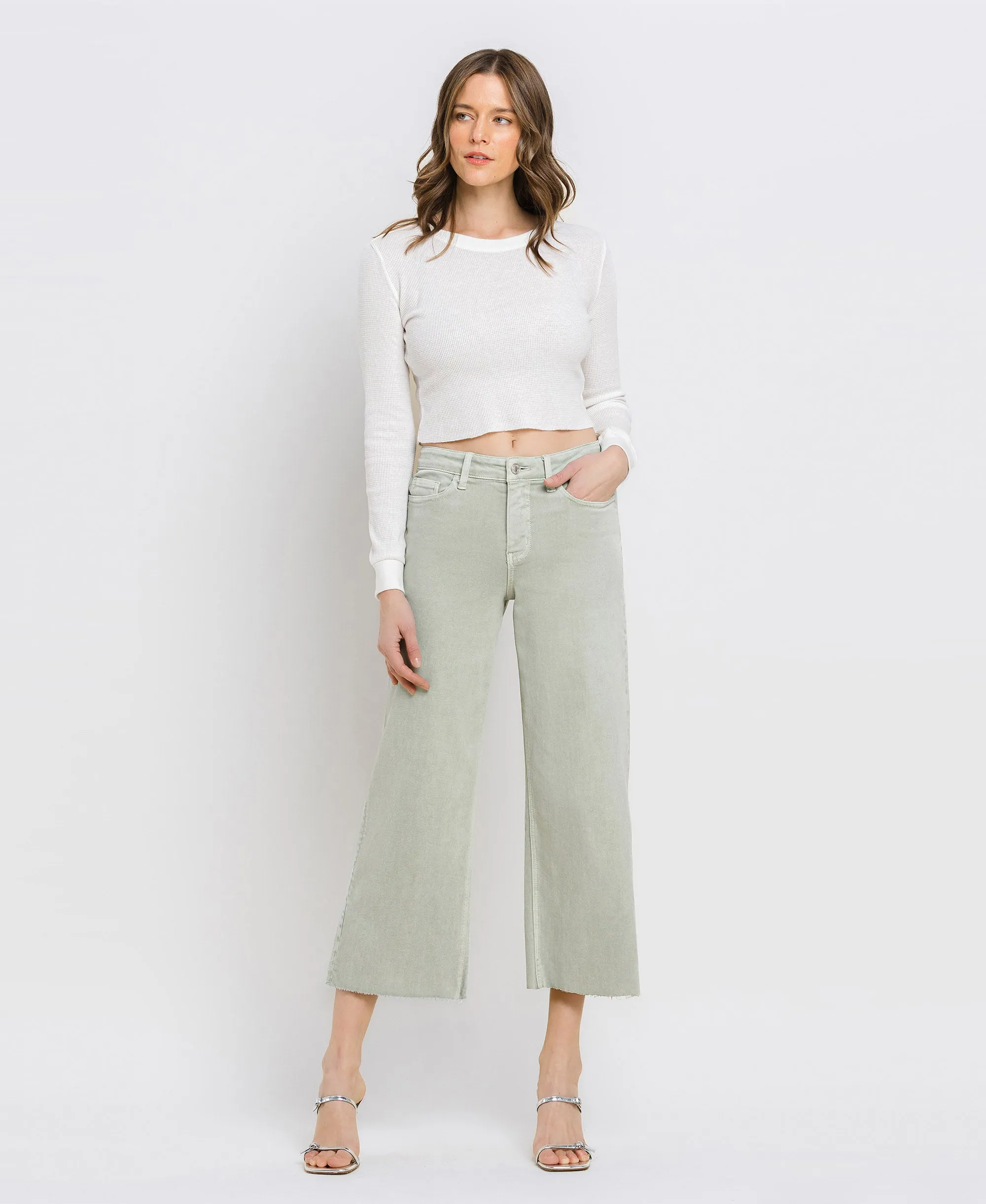 Desert Sage - High Rise Crop Wide Leg Jeans