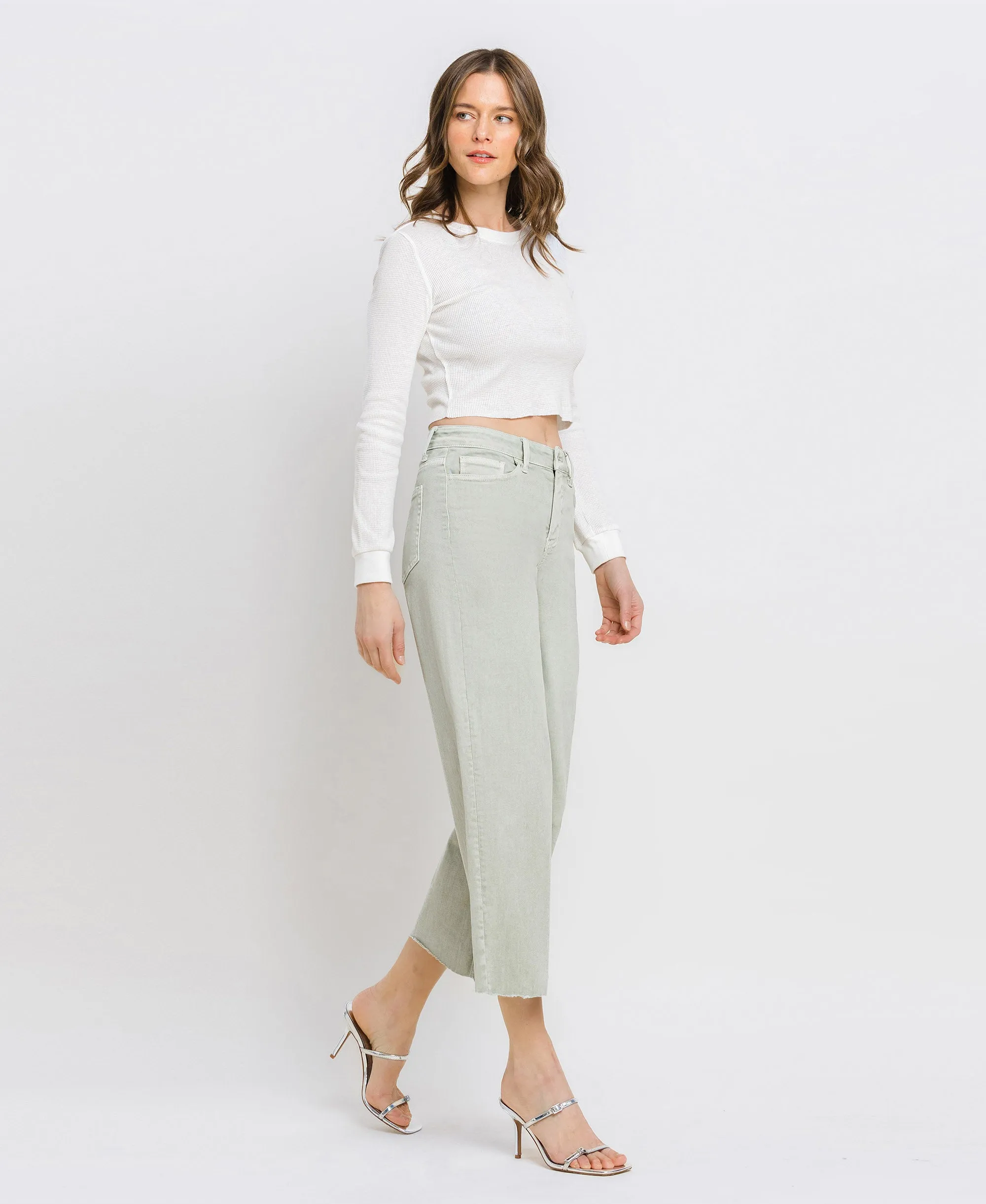 Desert Sage - High Rise Crop Wide Leg Jeans