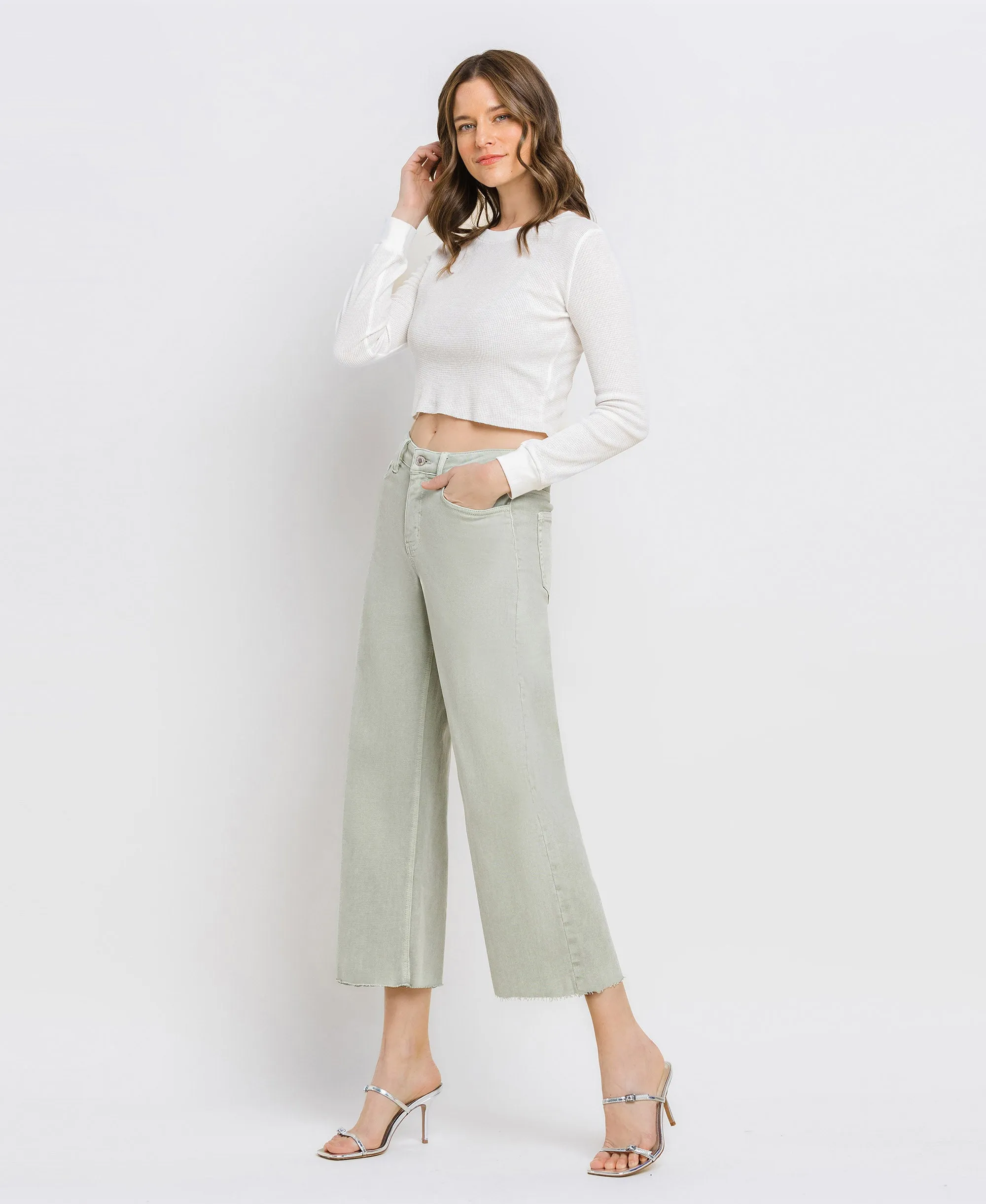 Desert Sage - High Rise Crop Wide Leg Jeans