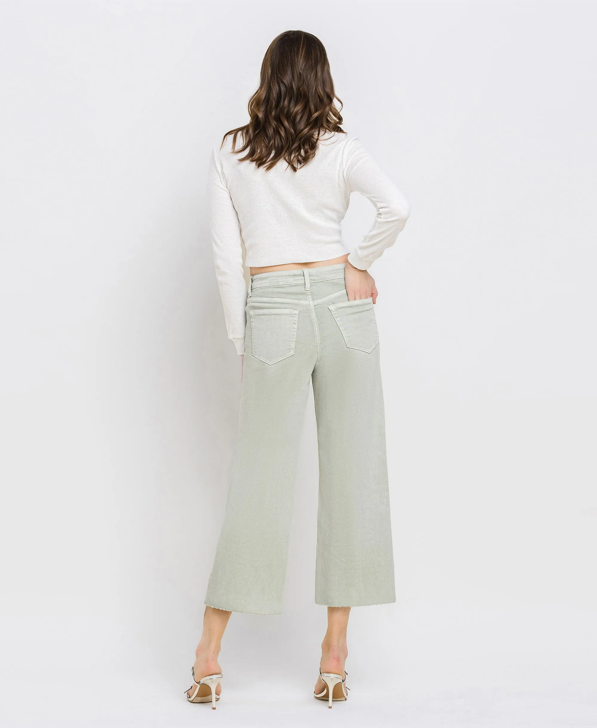 Desert Sage - High Rise Crop Wide Leg Jeans