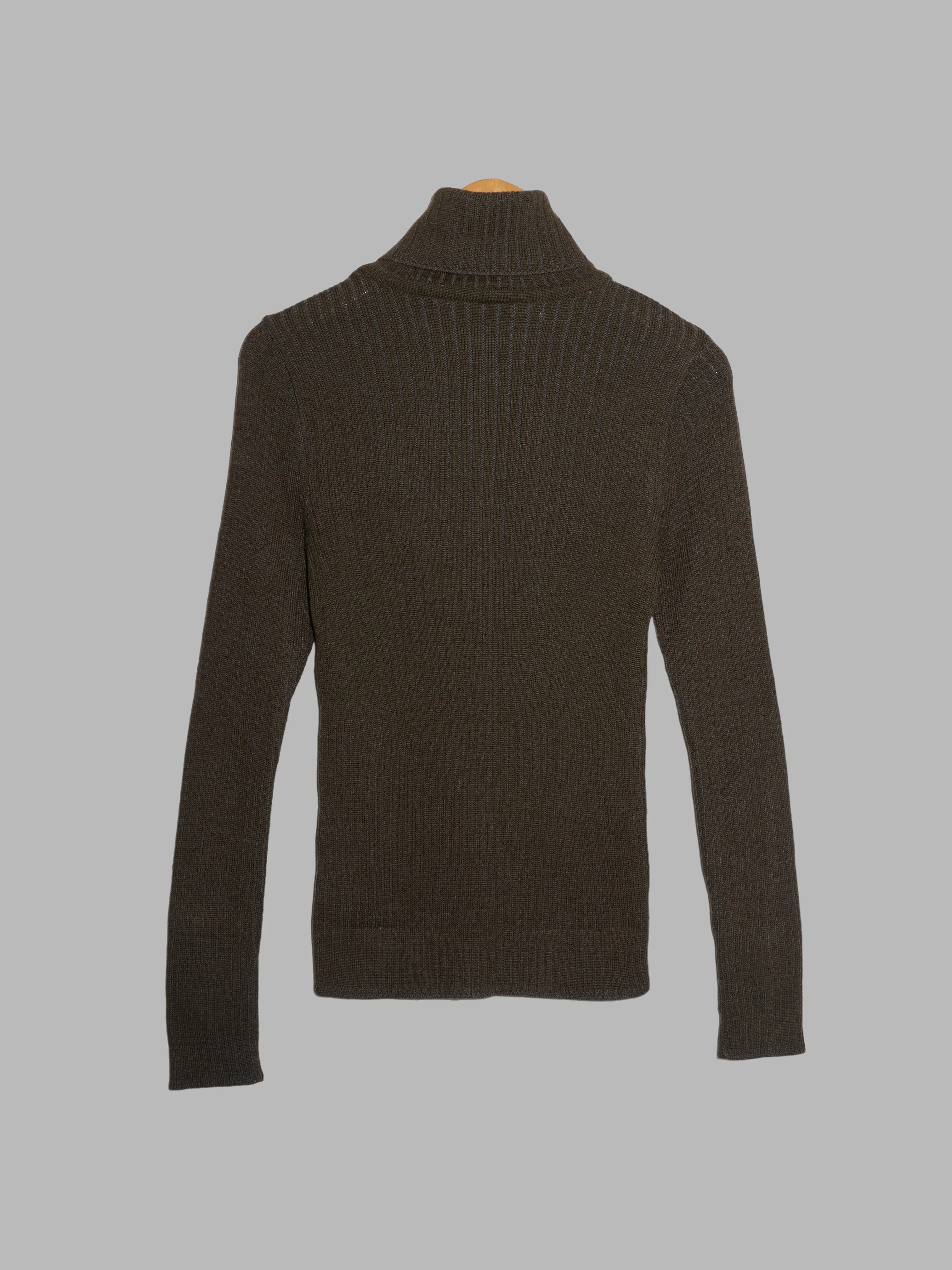 Dirk Bikkembergs 1990s 2000s khaki wool rib knit turtleneck - S XS