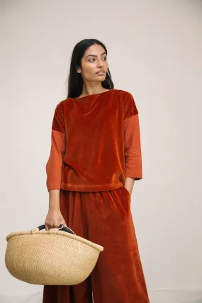 Divya Organic Cotton Velour and Jersey Top in Paprika