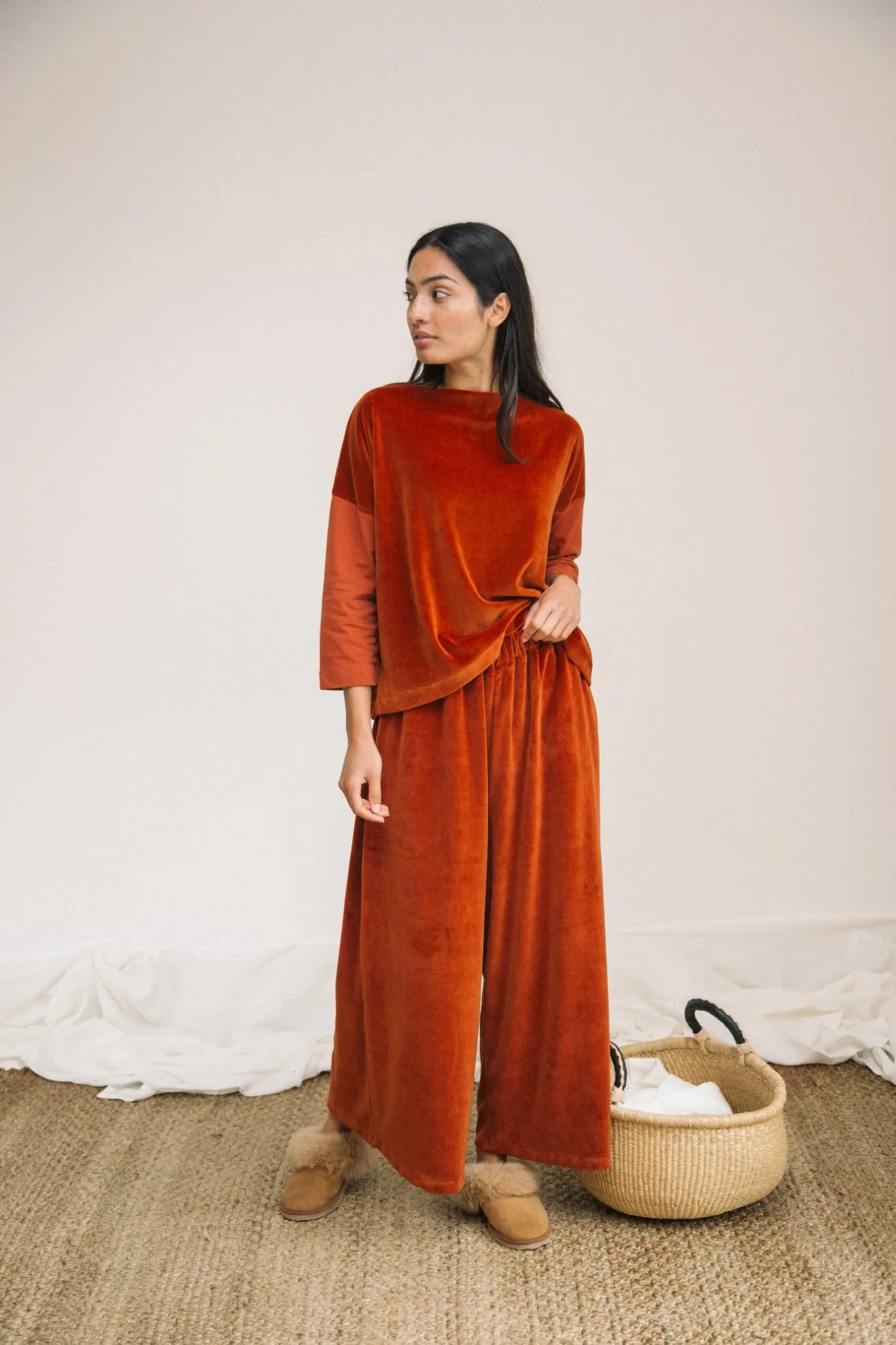 Divya Organic Cotton Velour and Jersey Top in Paprika