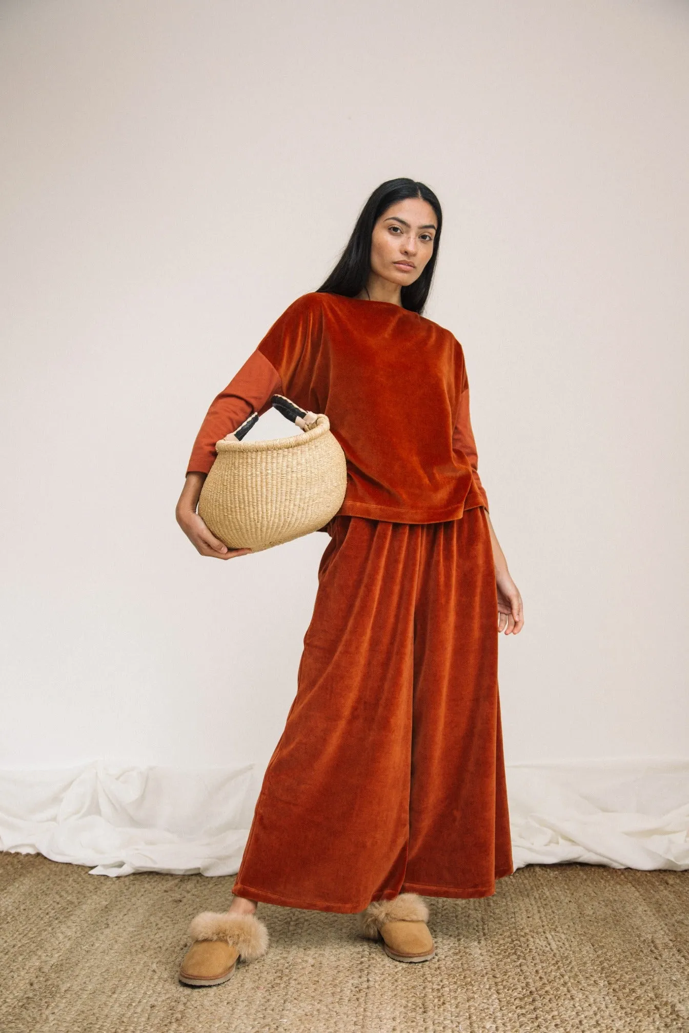 Divya Organic Cotton Velour and Jersey Top in Paprika