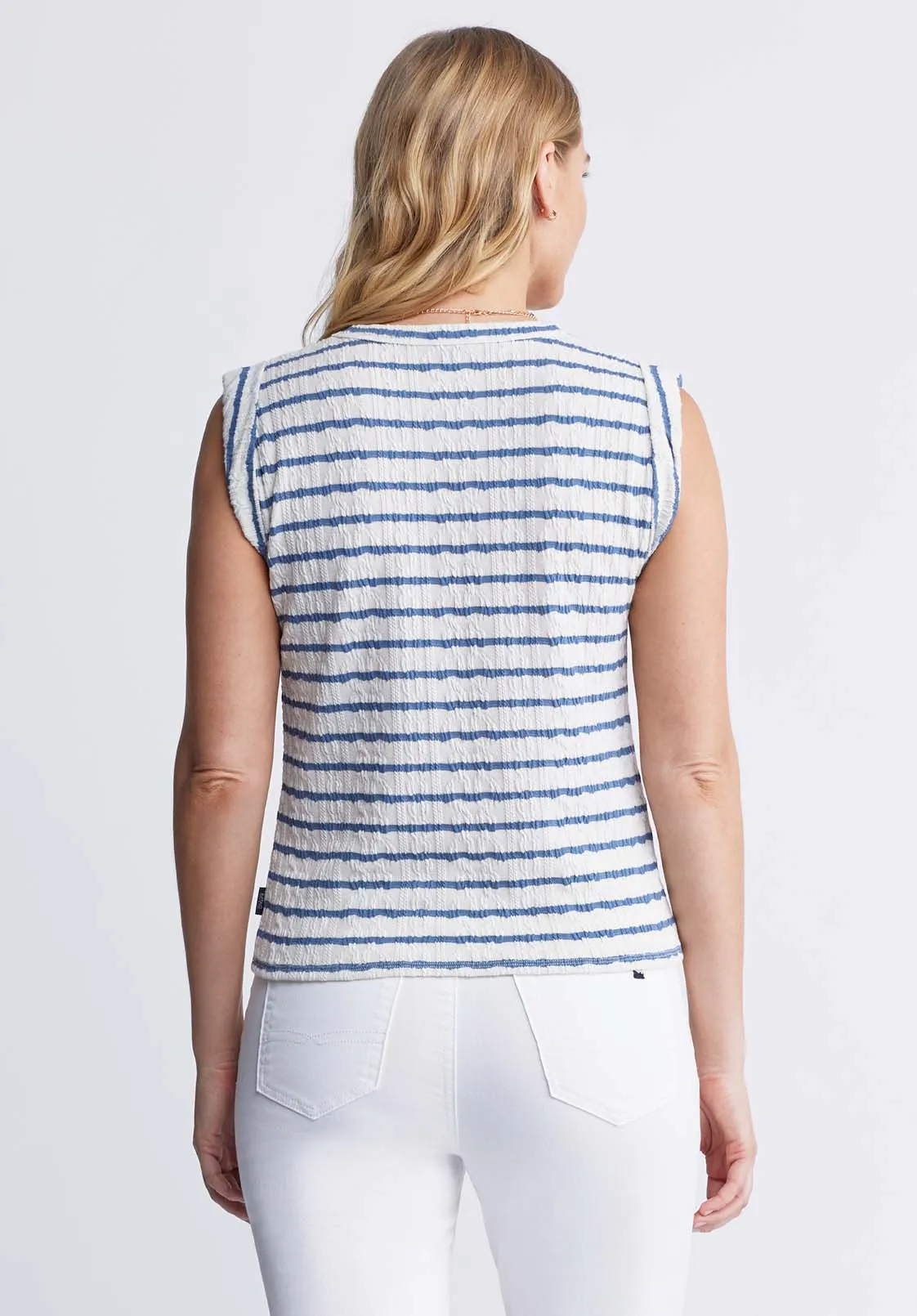 Elayne Women’s Striped Knit Tank Top in White & Blue - KT0126P