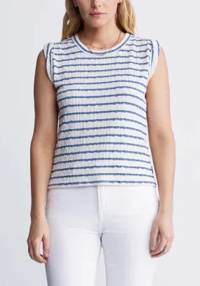 Elayne Women’s Striped Knit Tank Top in White & Blue - KT0126P