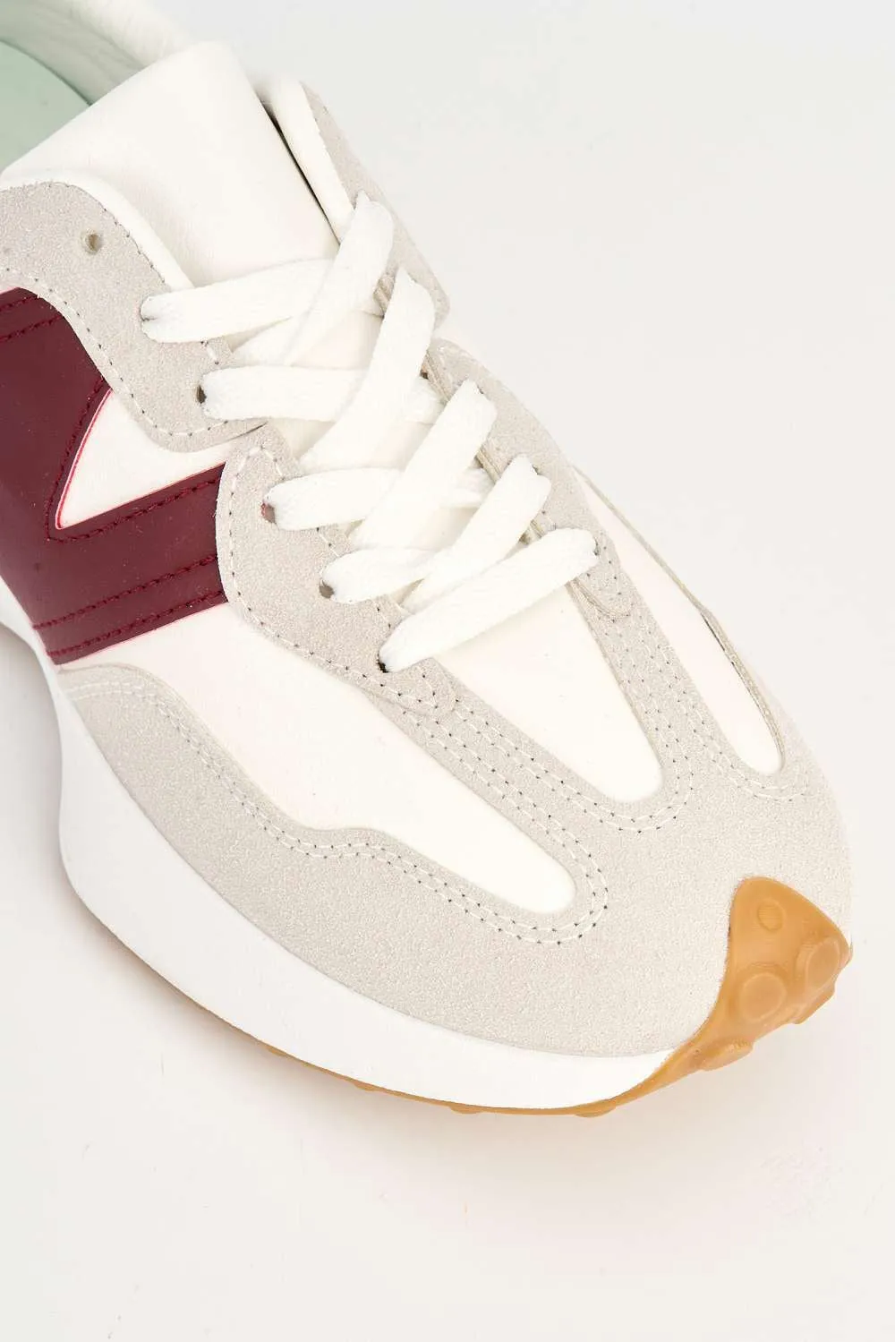 Flexi Two-Tone PU Detail Lace-up Trainers in White / Red