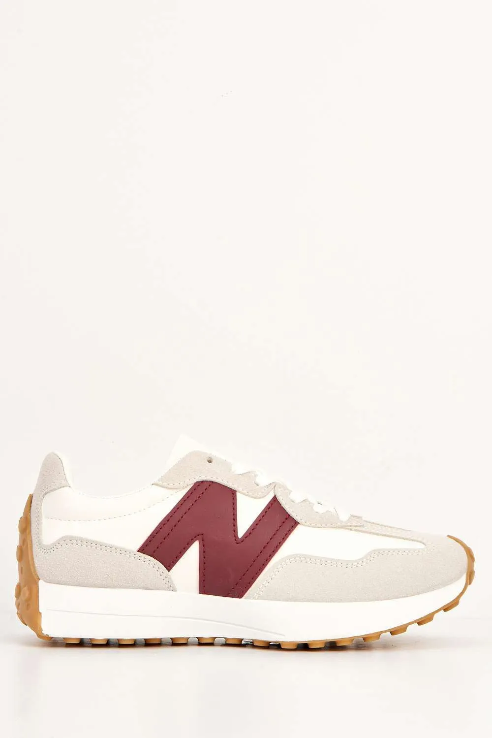 Flexi Two-Tone PU Detail Lace-up Trainers in White / Red