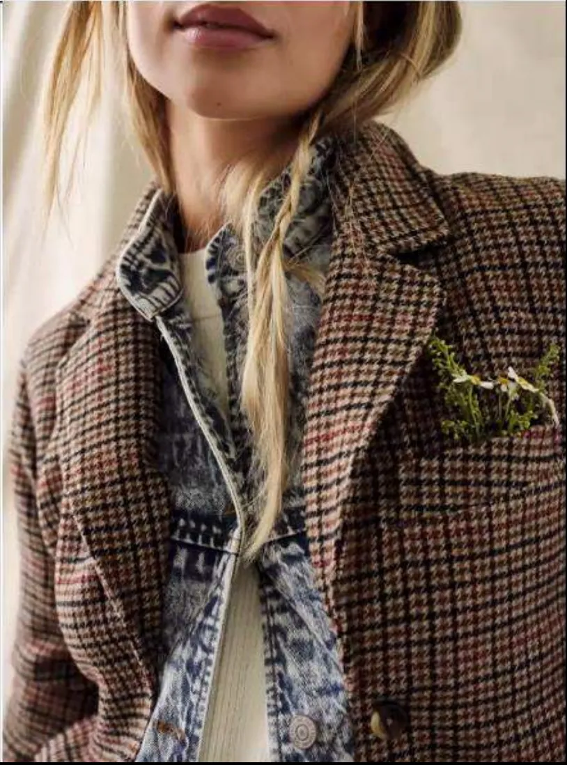 Free People Rancher Houndstooth and Denim Blazer combo