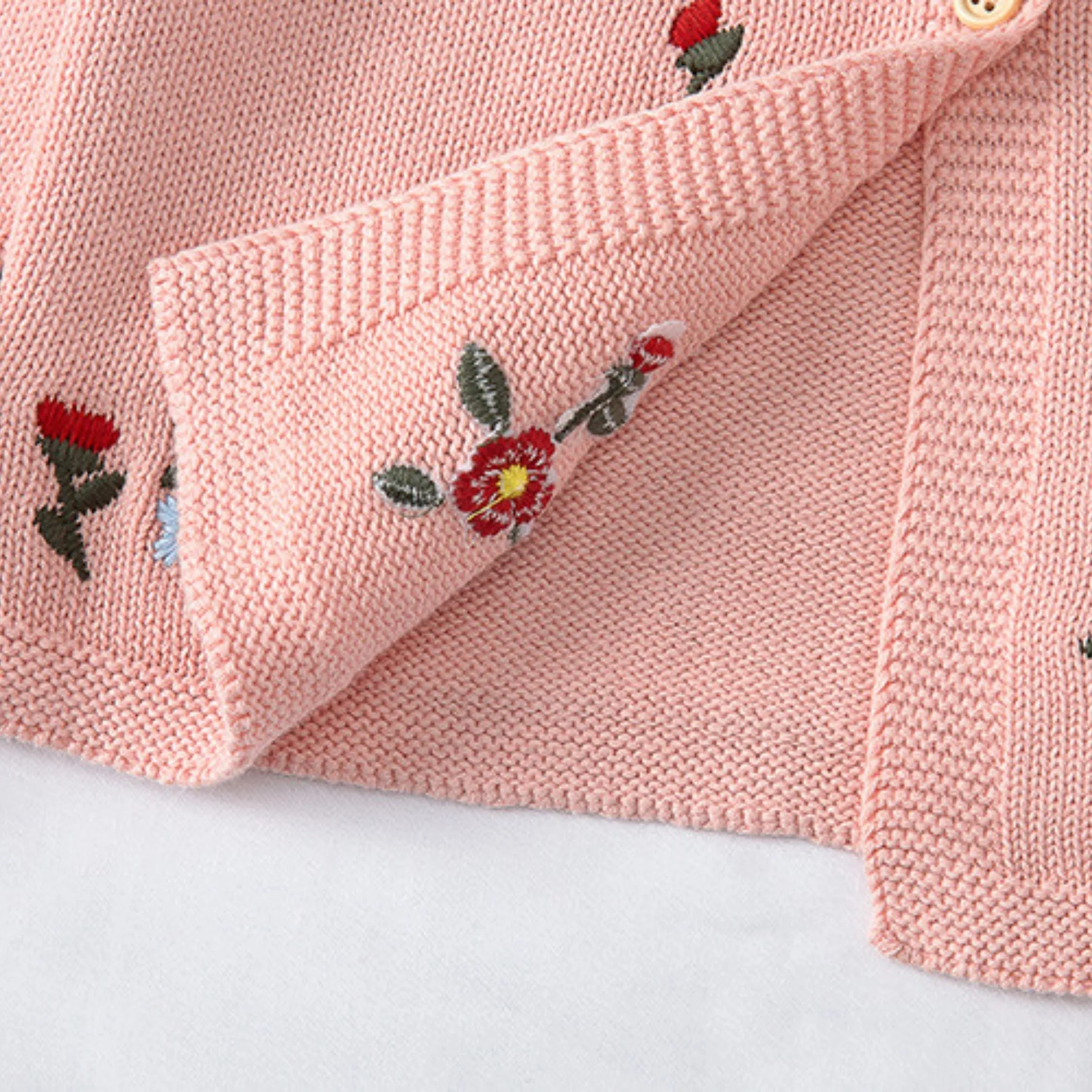 Full Sleeve Floral Embroidered Theme Girls Cardigan, Pink