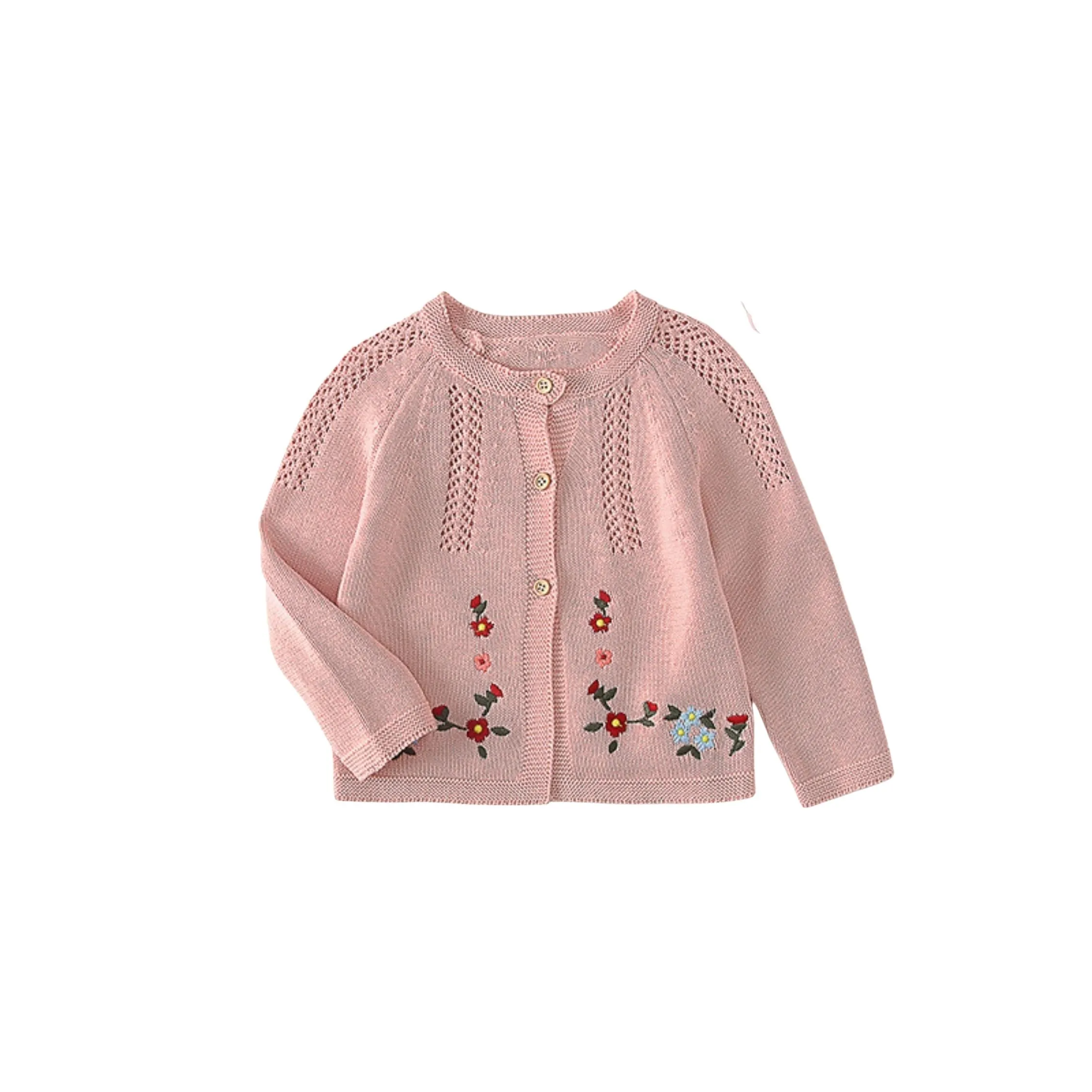 Full Sleeve Floral Embroidered Theme Girls Cardigan, Pink