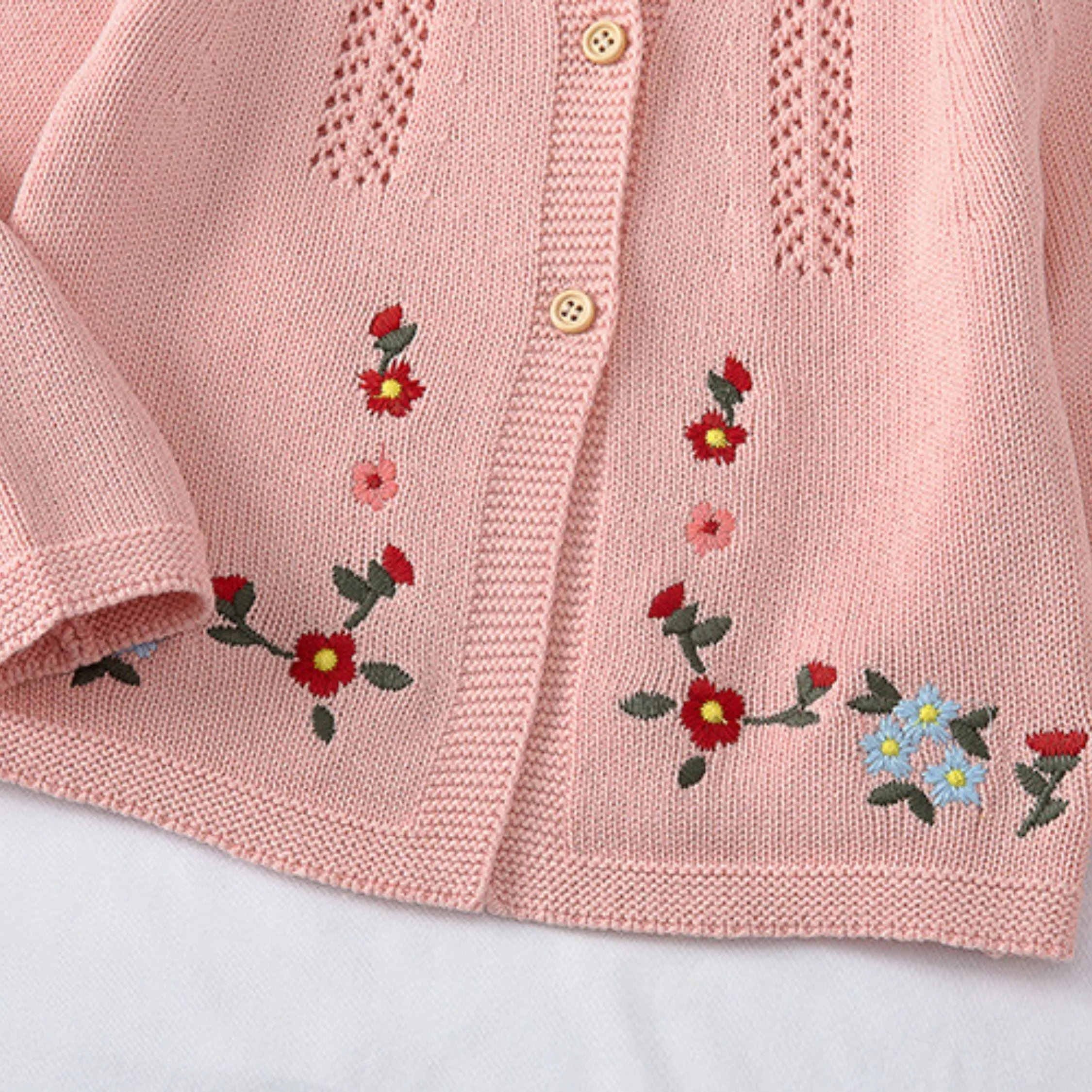 Full Sleeve Floral Embroidered Theme Girls Cardigan, Pink