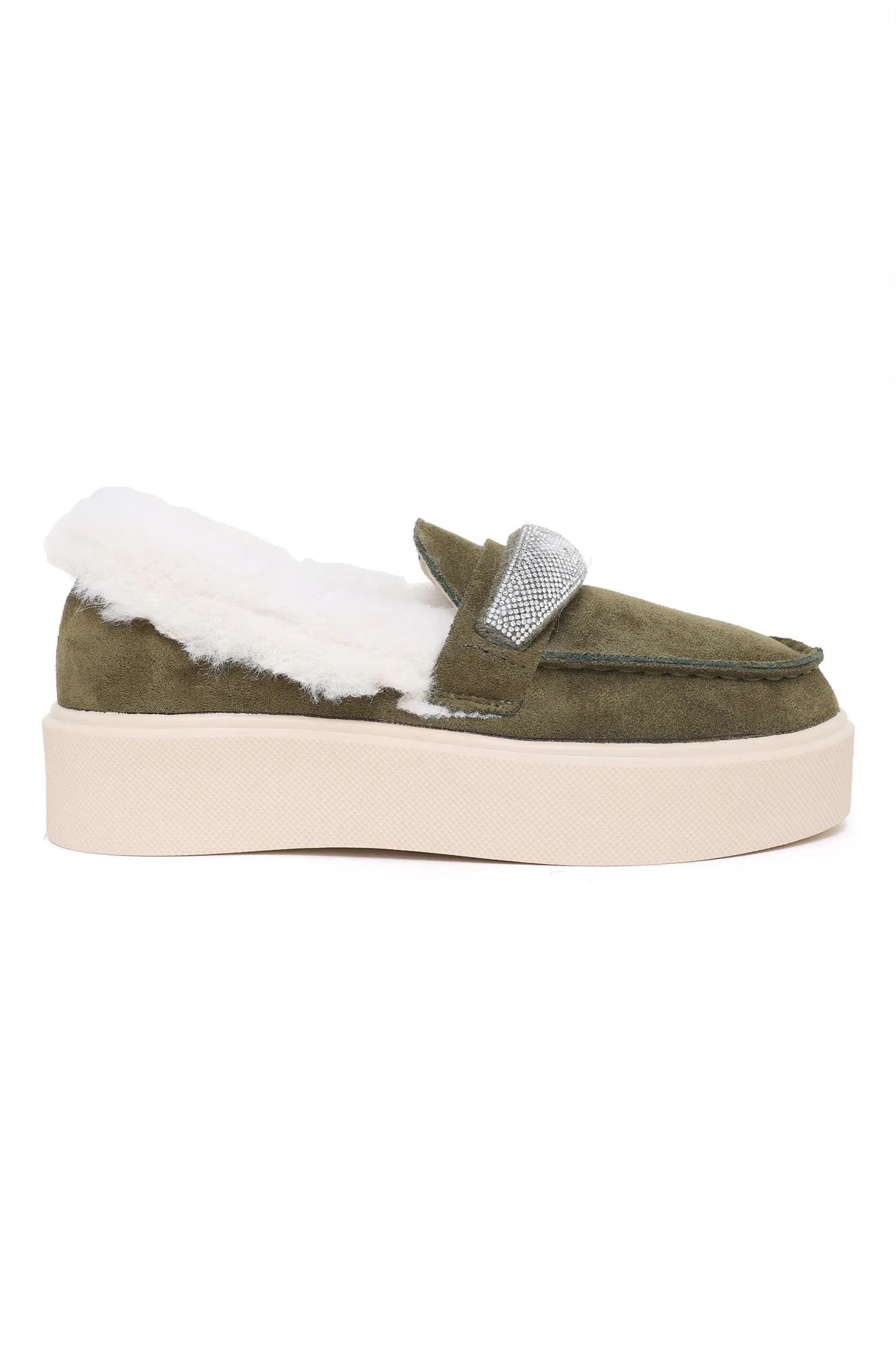 FUR SLIPONS-OLIVE