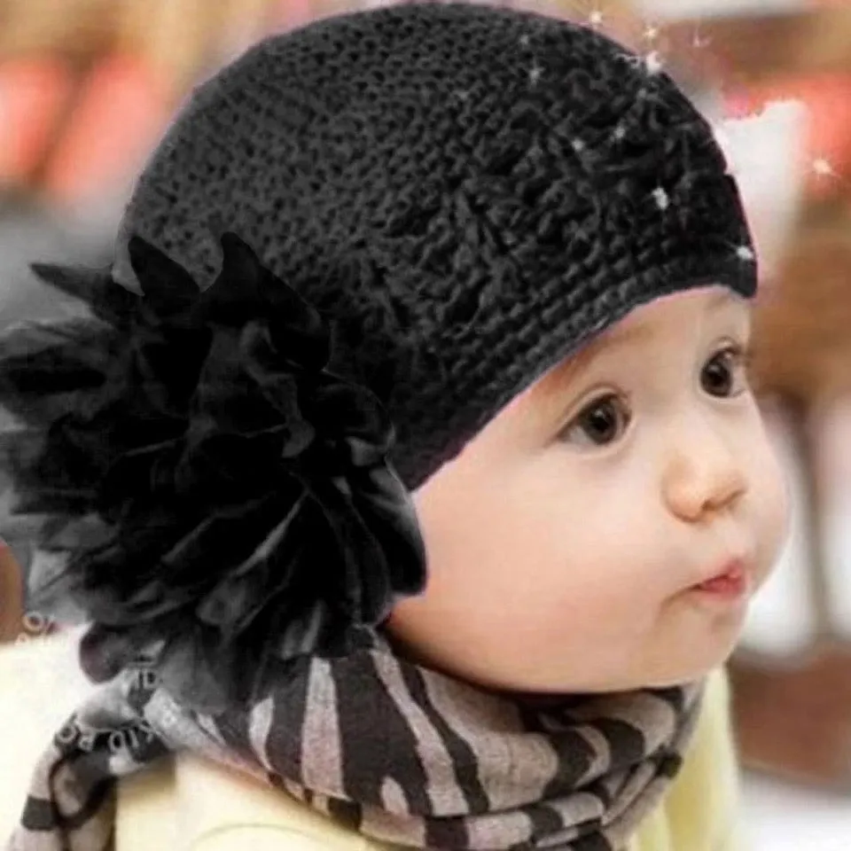 Girls Big Flower Knit Hat - ONLY 5 LEFT !!!