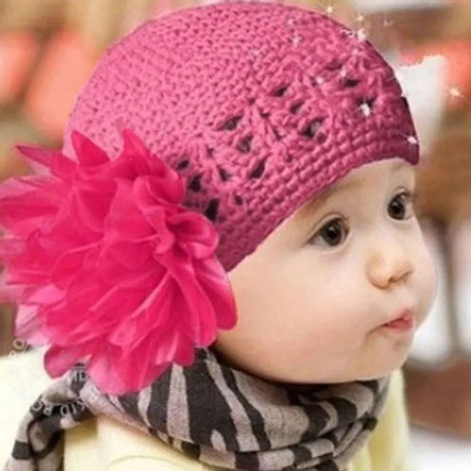 Girls Big Flower Knit Hat - ONLY 5 LEFT !!!