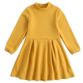 Girls Frill Trim Solid Yellow Dress