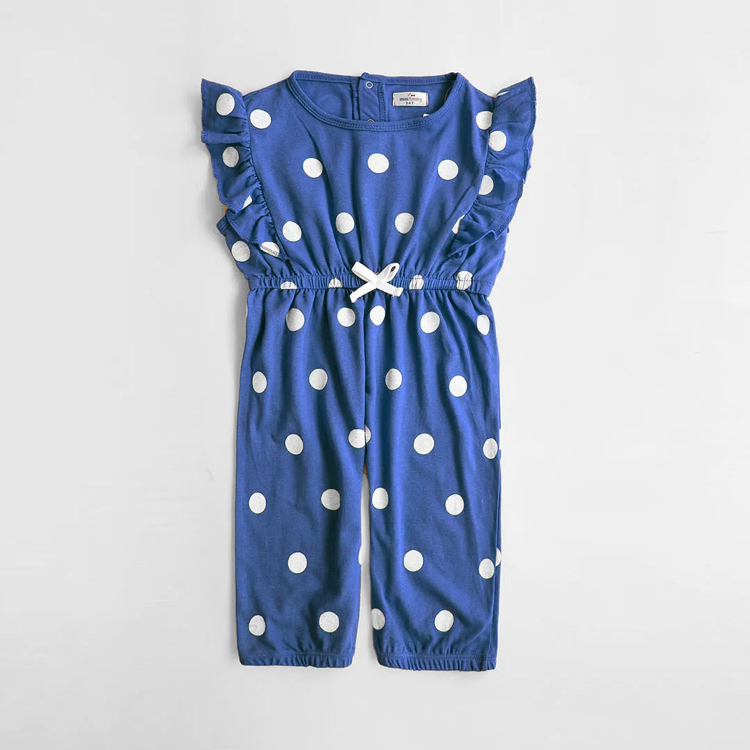 Girs Fashion All Over Polka Dots Printed Soft Cotton Frill Jumpsuit