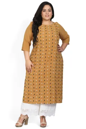 Golden Yellow Floral Embroidery Kurti